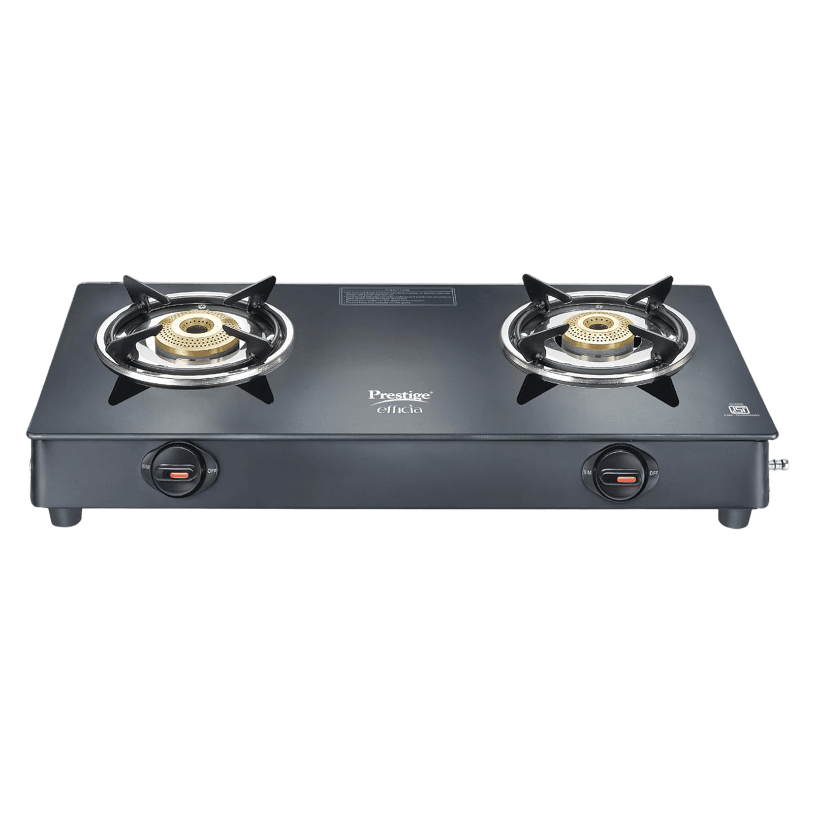 Prestige Efficia Toughened Glass Top 2 Burner Manual Gas Stove (ISI Certified, Black)