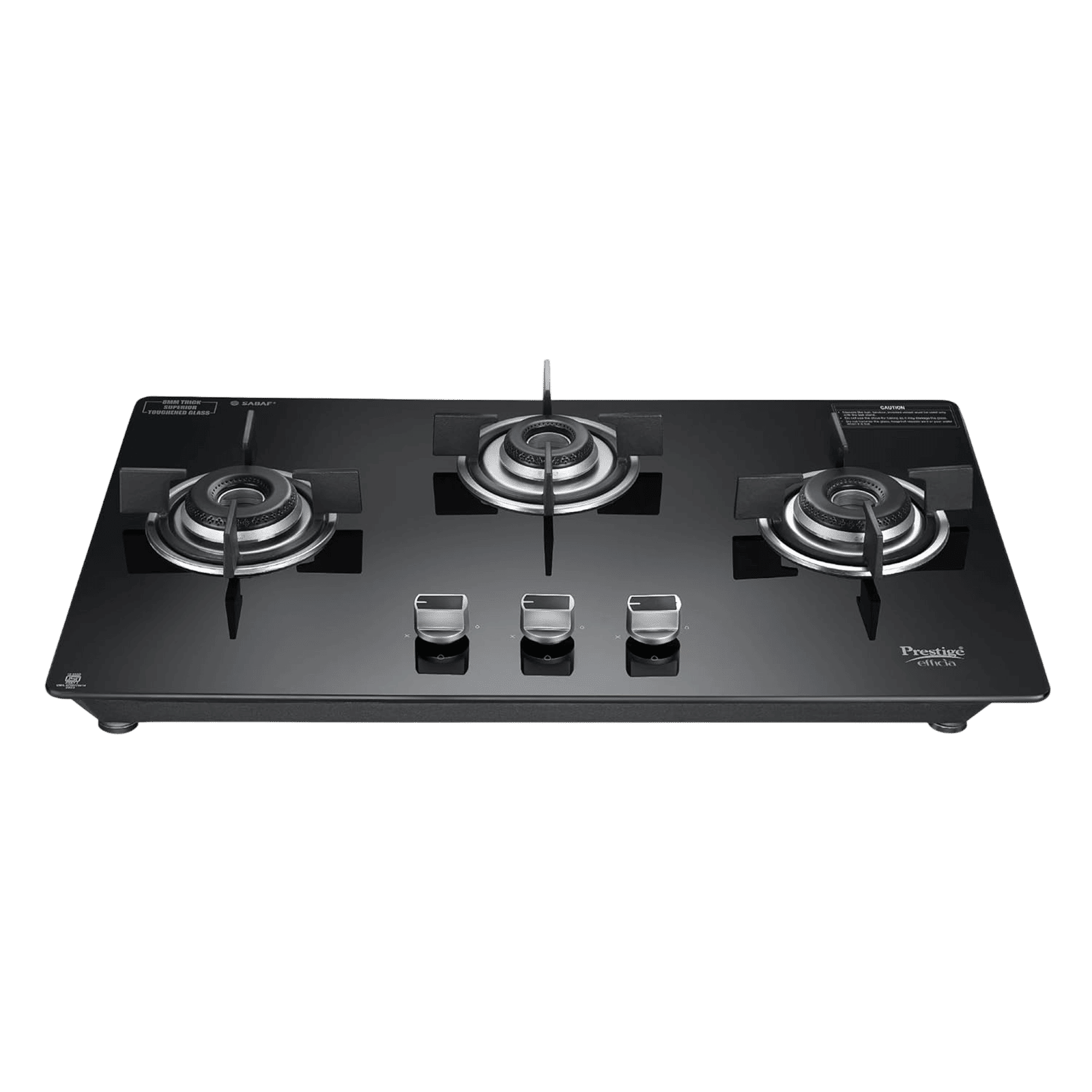 Prestige Efficia 03 AI Toughened Glass Top 3 Burner Automatic Hob (Dual Function & Convertible Design, Black)