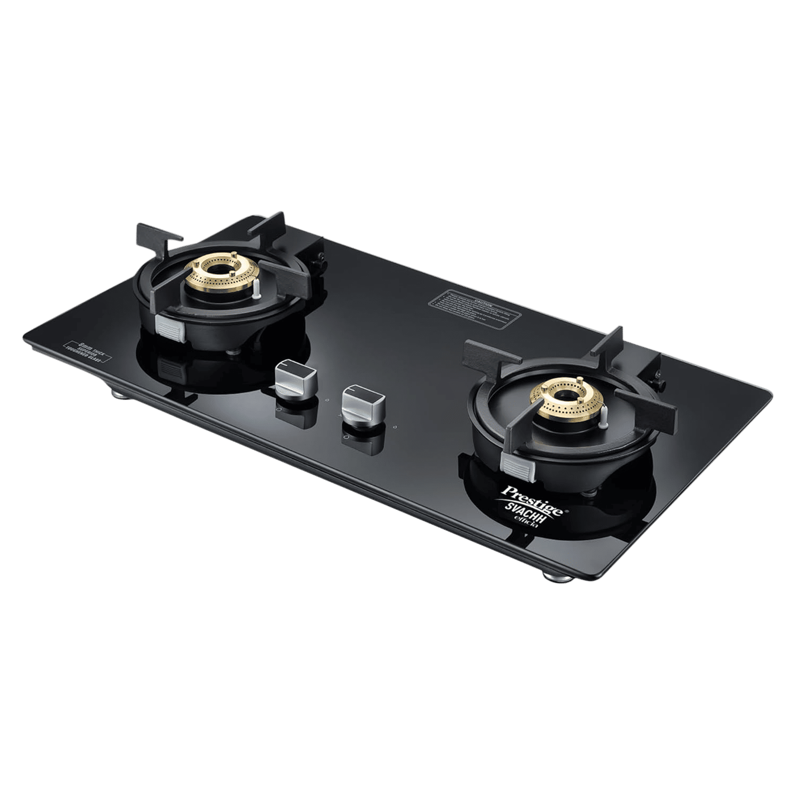 Prestige Svachh Efficia-02 AI Toughened Glass Top 2 Burner Automatic Hob (One-Touch Advanced Auto Ignition, Black)