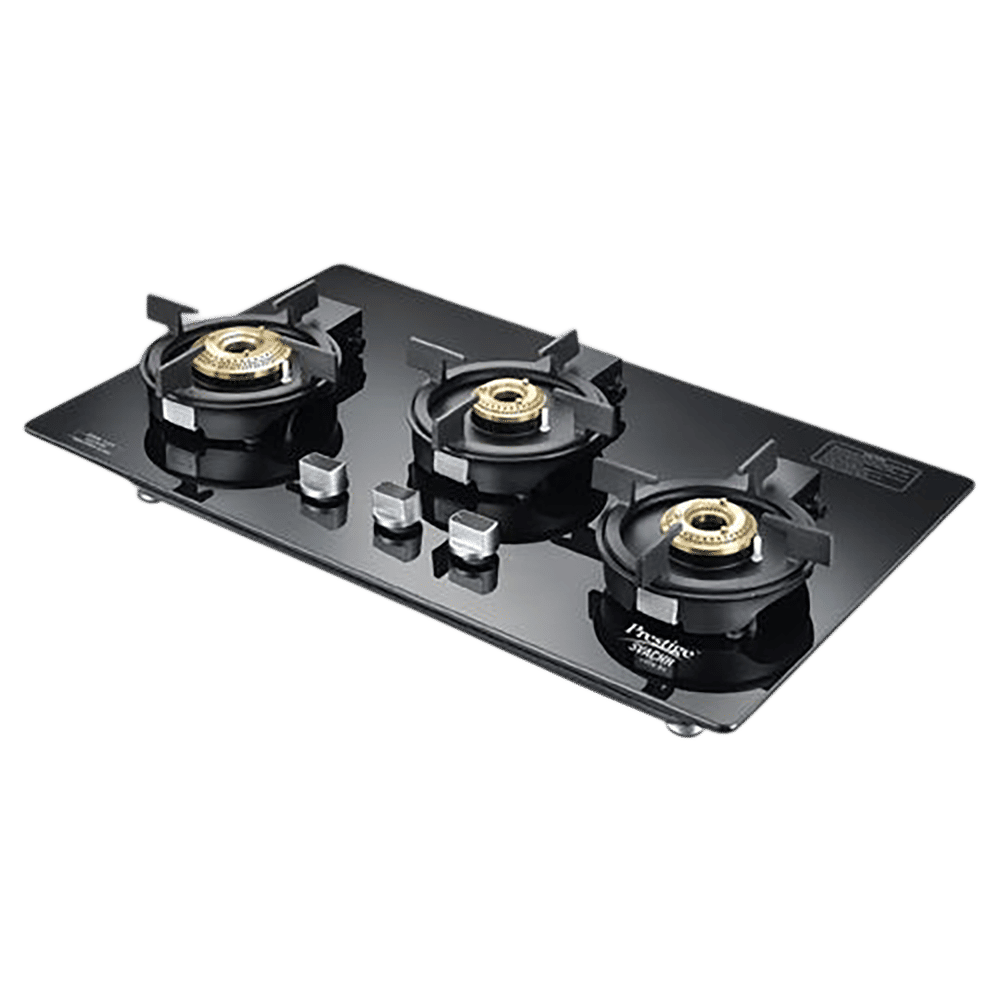 Prestige Svachh Efficia-03 AI Toughened Glass Top 3 Burner Automatic Hob (One-Touch Advanced Auto Ignition, Black)