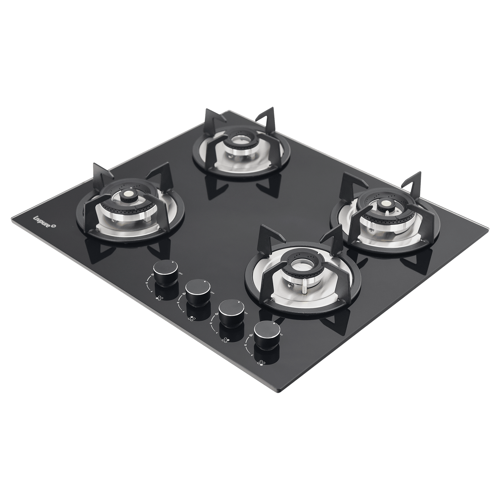 Livpure Ignis Toughened Glass Top 4 Burner Automatic Gas Hob (Ergonomic Knobs, Black)