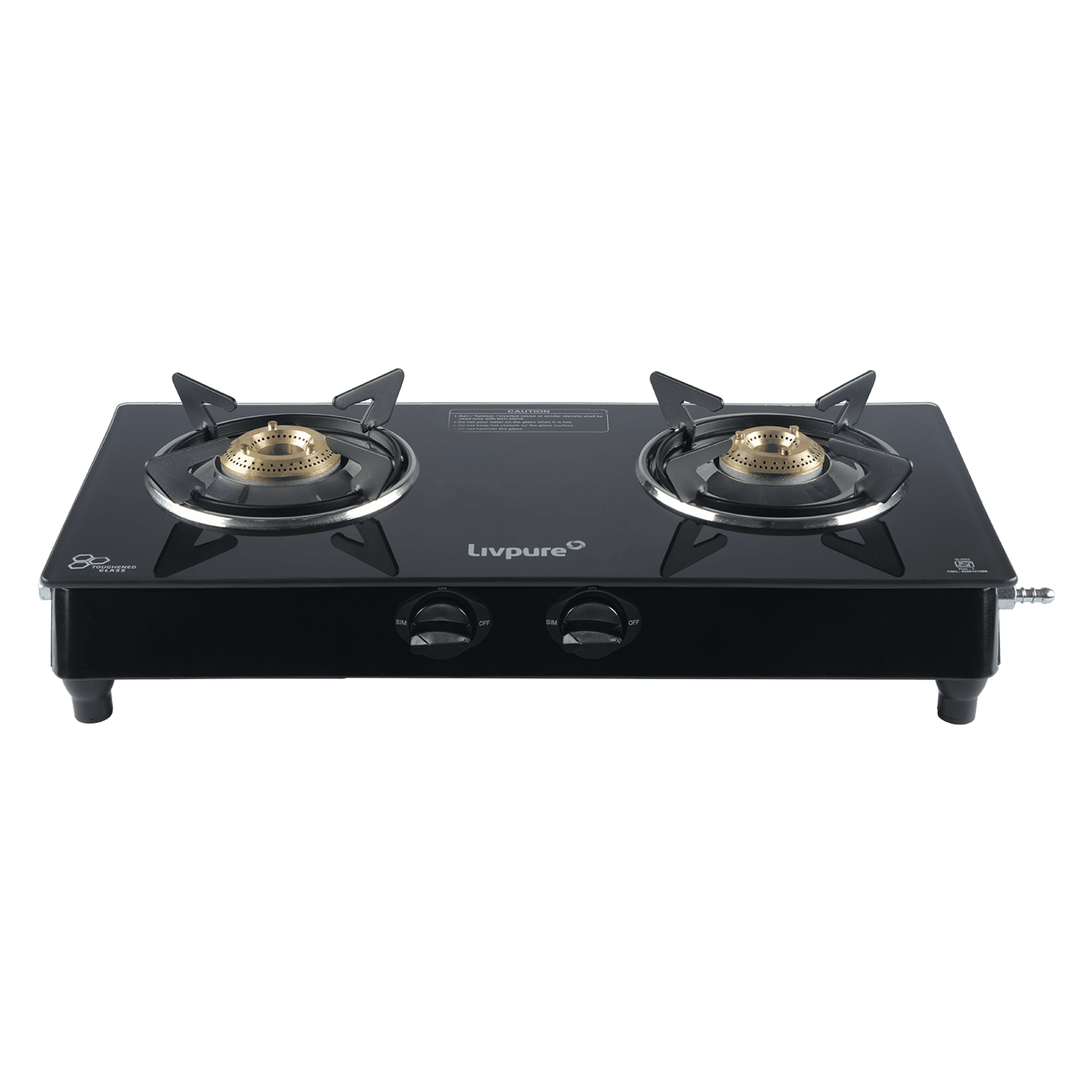Livpure Nebula Toughened Glass Top 2 Burner Manual Gas Stove (Ergonomic Knobs, Black)