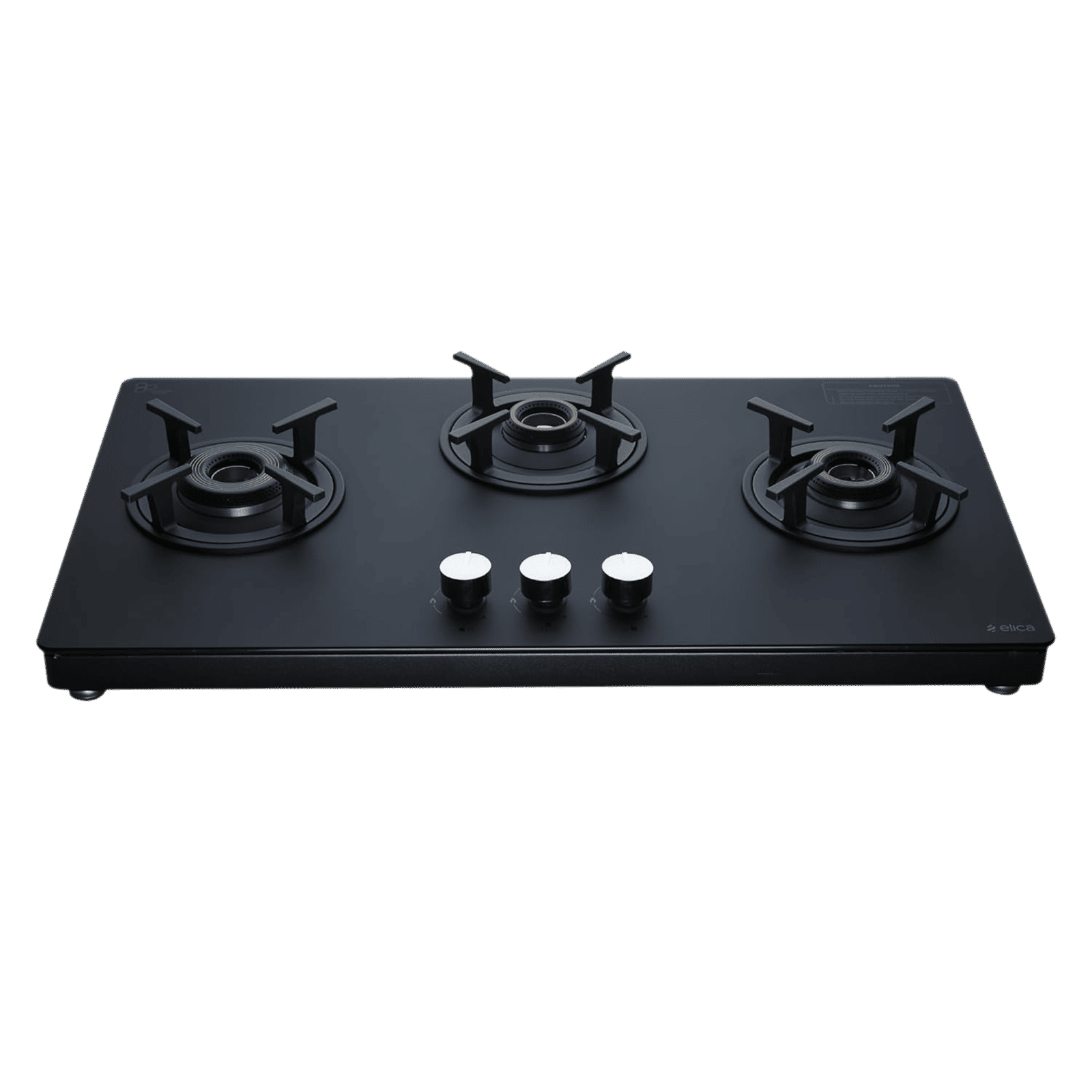 elica SBF MATT LOTUS TKN 773 CT VETRO BK Toughened Glass Top 3 Burner Manual Gas Stove (Cast Iron Pan Support, Black)