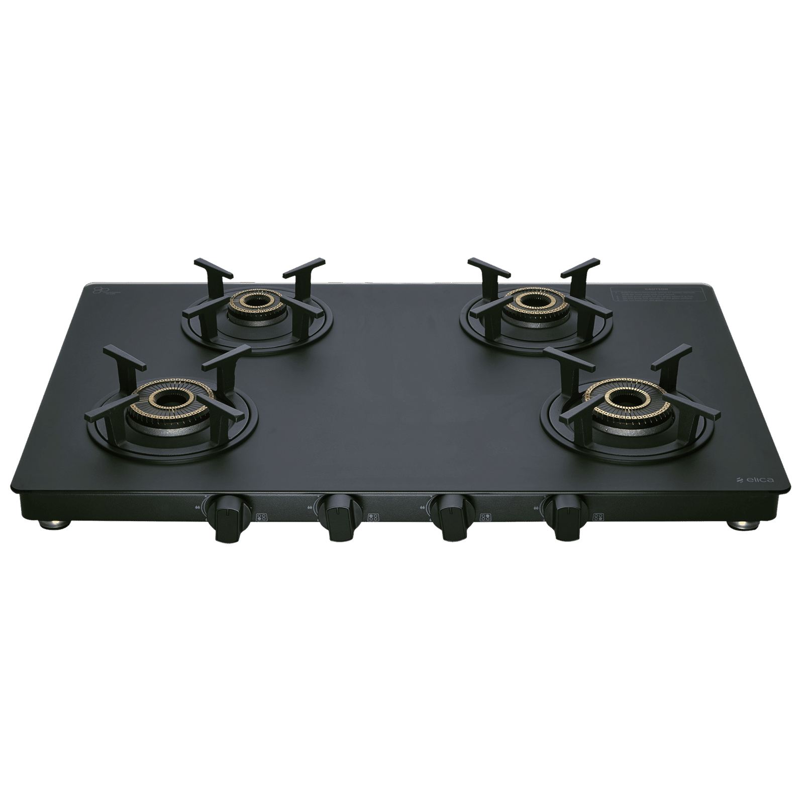 elica MATT ONYX Series 4 Burners Manual Gas Stove (Round Grid, Black)