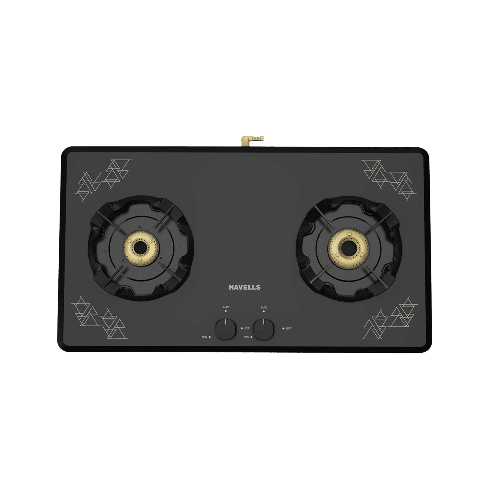Havells Nucleus Toughened Glass Top 2 Burner Manual Gas Stove (Heavy Duty Brass Burner, Black)