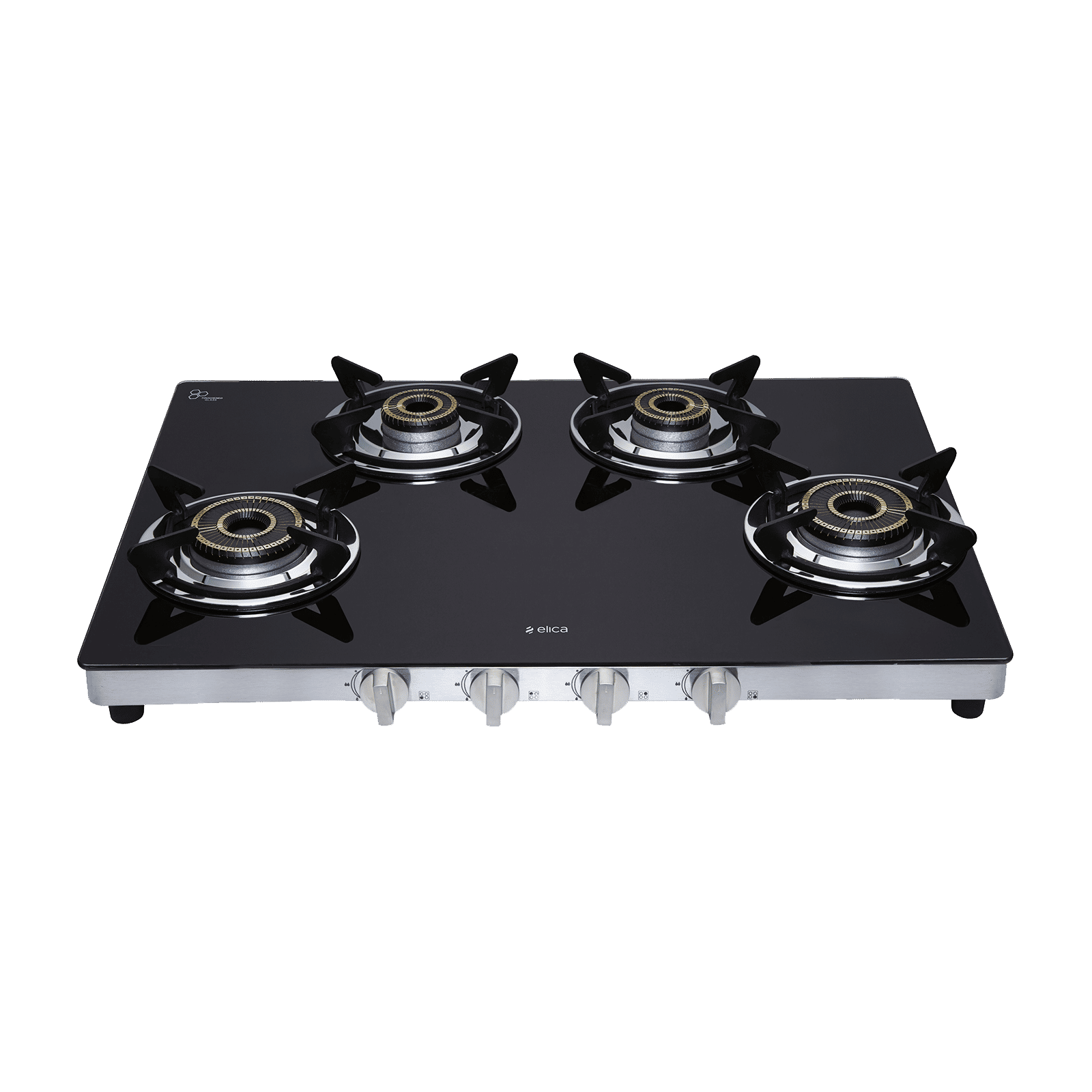 Elica SAPPHIRE SERIES Toughened Glass Top 4 Burner Manual Gas Stove (Heavy Duty, Black)