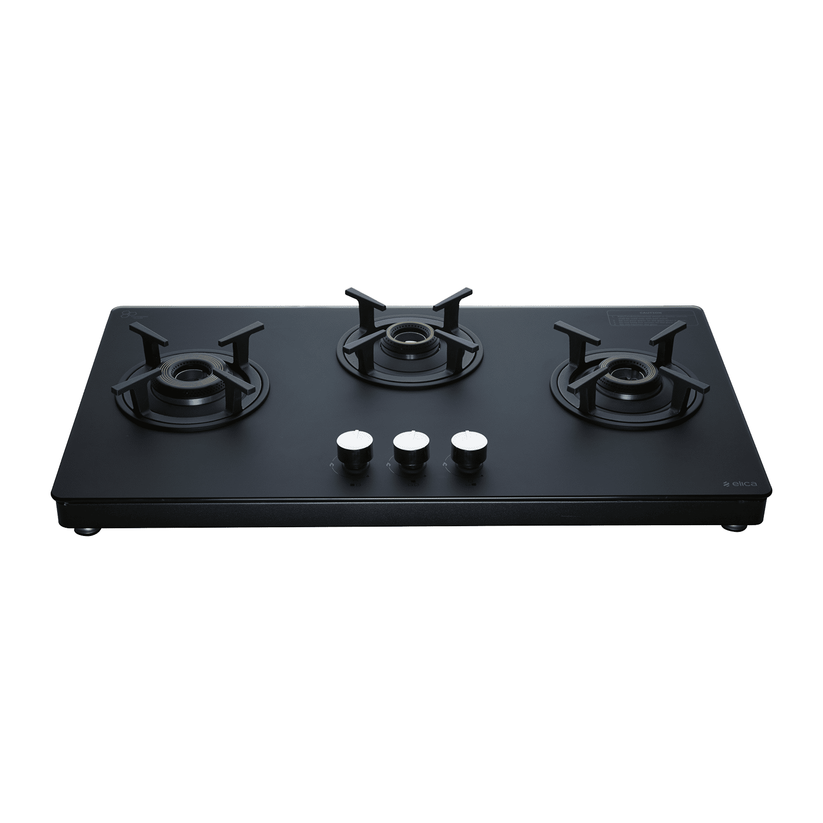 Elica SBF MATT LOTUS TKN 773 CT VETRO AI Toughened Glass Top 3 Burner Automatic Gas Stove (Sabaf Brass Burners, Black)