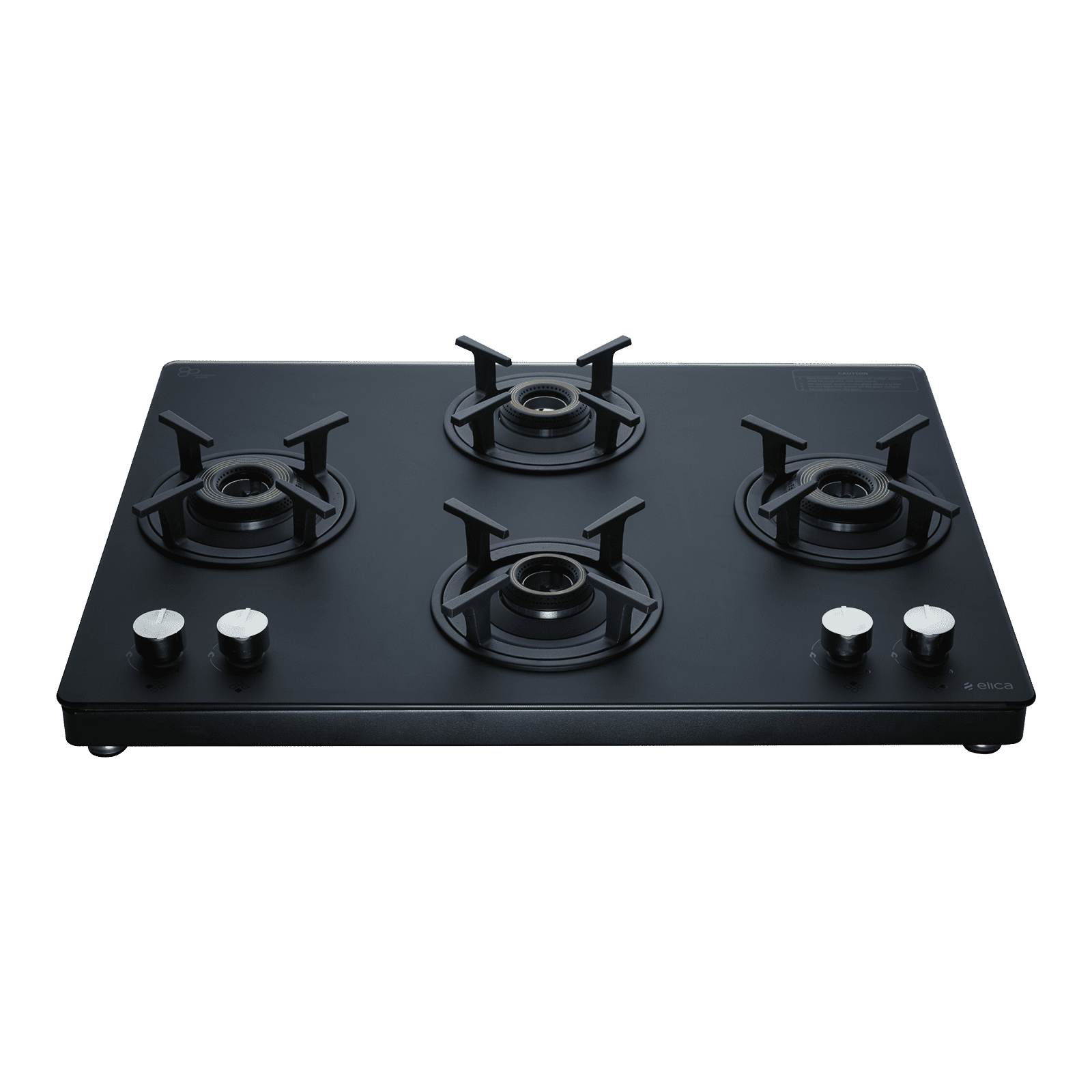 Elica SBF MATT LOTUS TKN 694 CT VETRO 2J AI BK Toughened Glass Top 4 Burner Automatic Gas Stove (Powder Coated Frame, Black)