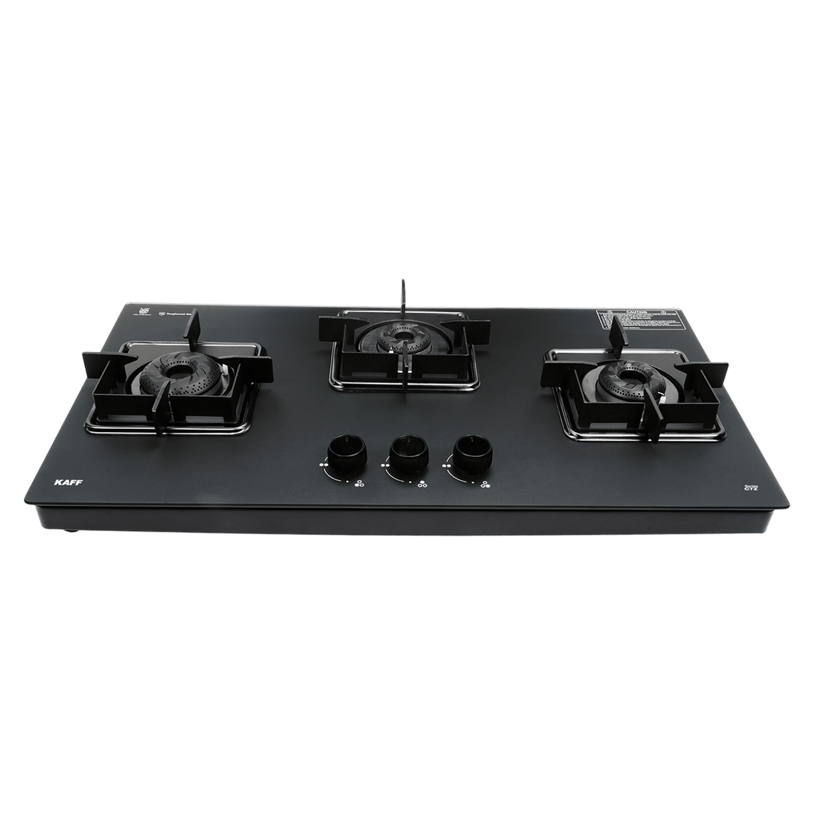 KAFF CTZ Series Tempered Glass Top 3 Burner Automatic Hob (Anti-Slip Knobs, Matt Black)