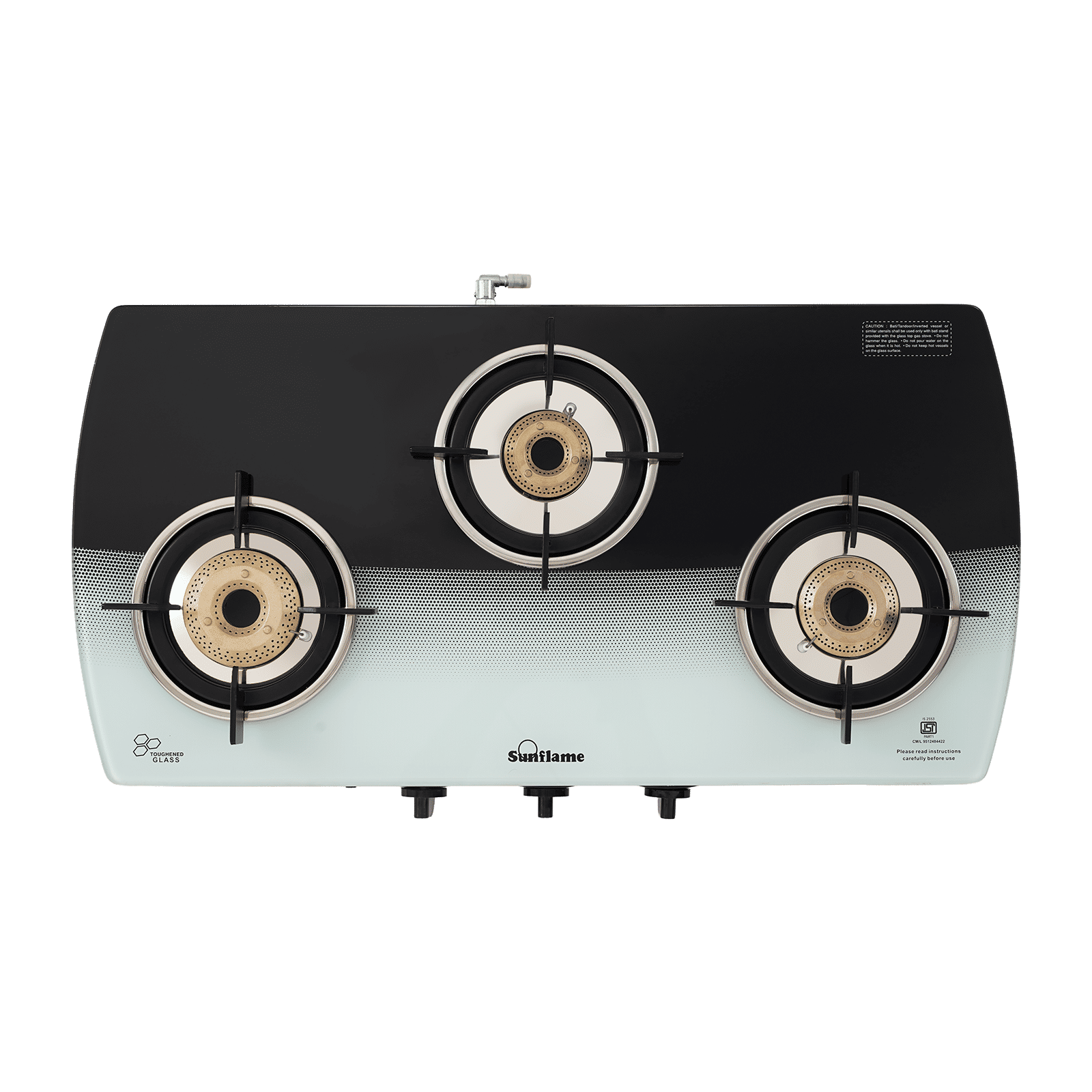 Sunflame SGM 3B BK AI Toughened Glass Top 3 Burner Automatic Gas Stove (High Performance Forged Brass Burners, Black & White)