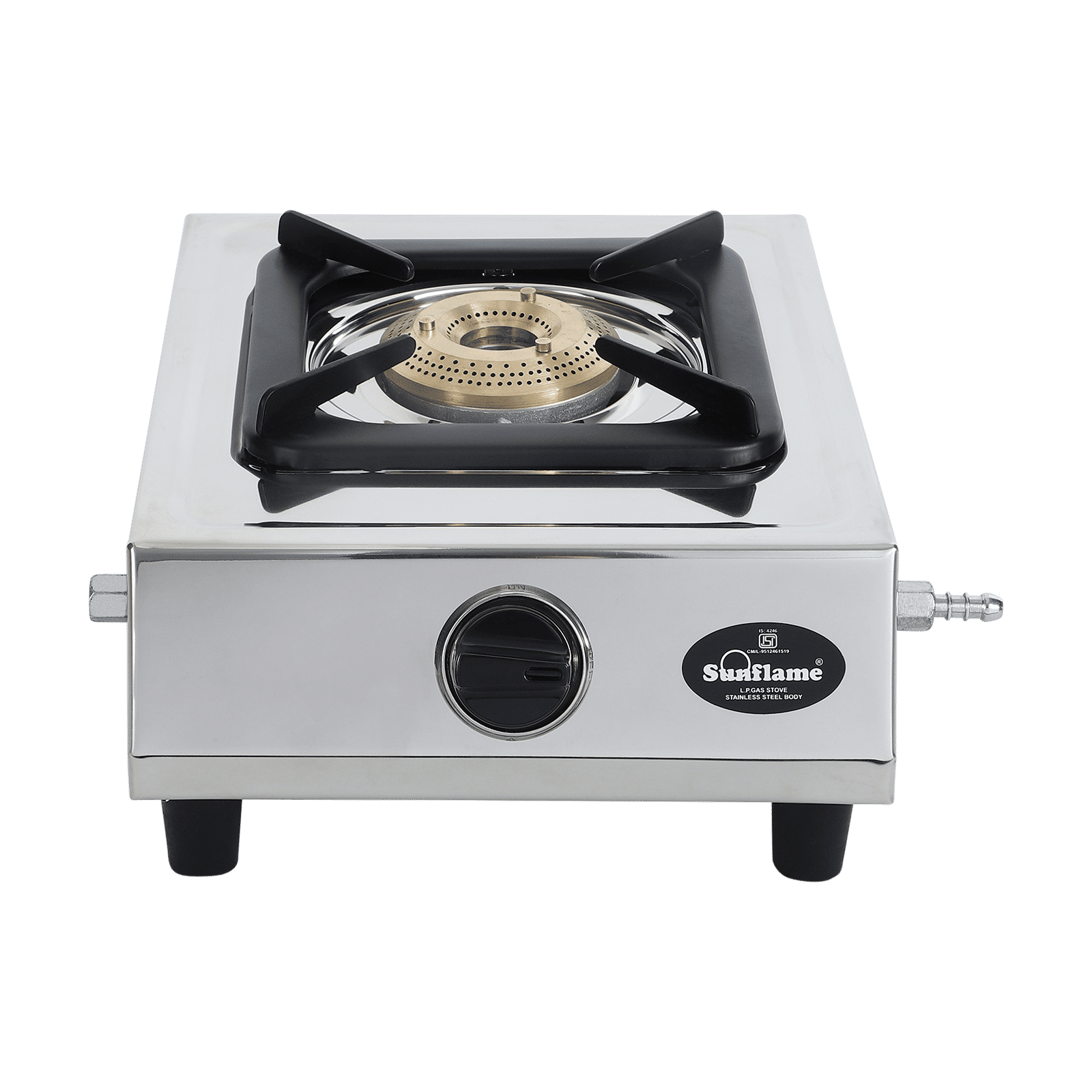 Sunflame DLX 1 Burner Manual Gas Stove (Heavy Pan Support, Silver)