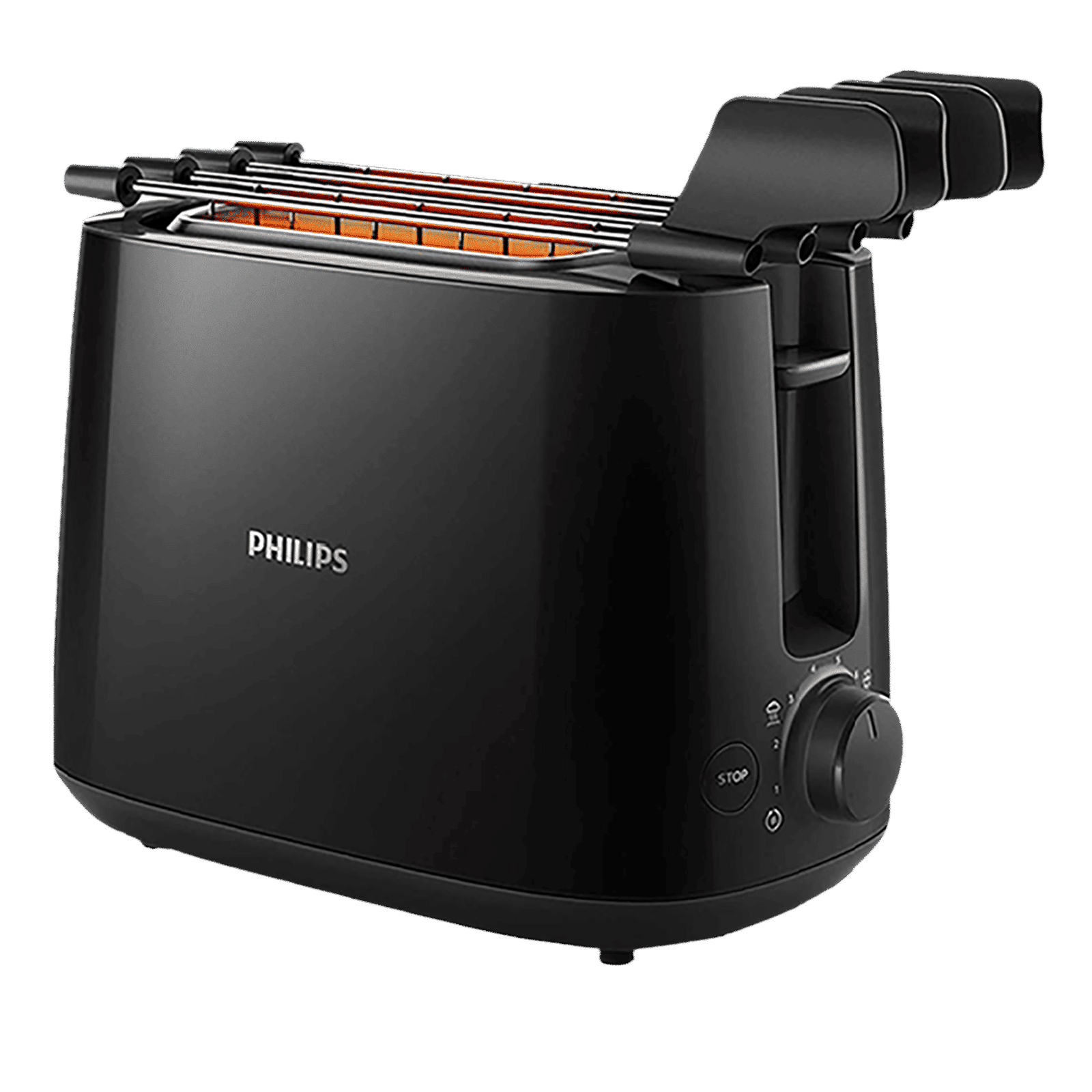 PHILIPS Daily Collection 650W 2 Slice Pop-Up Toaster with Integrated Bun Rack (Black)