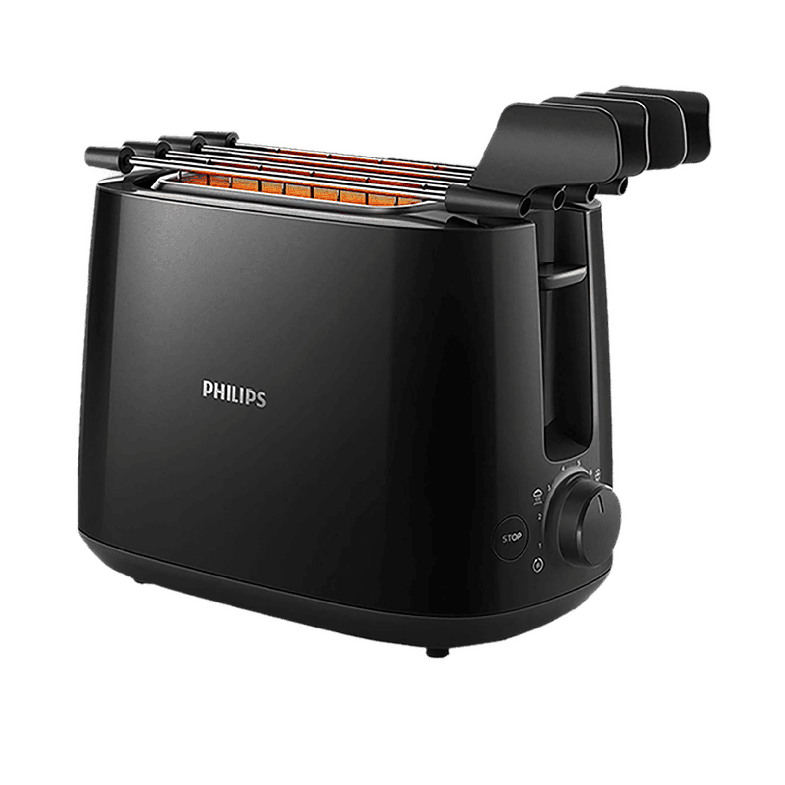 PHILIPS Daily Collection 650W 2 Slice Pop-Up Toaster with Integrated Bun Rack (Black)