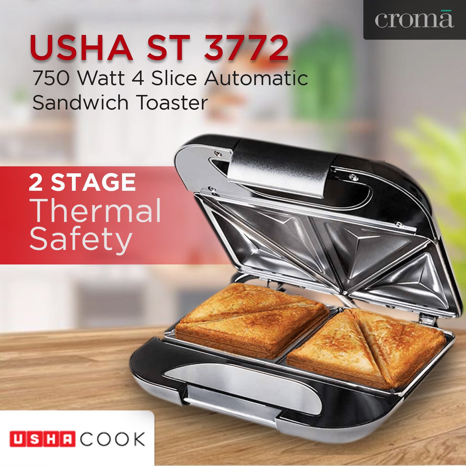 Buy USHA ST 3772 750 Watt Slice Automatic Sandwich Toaster (Non