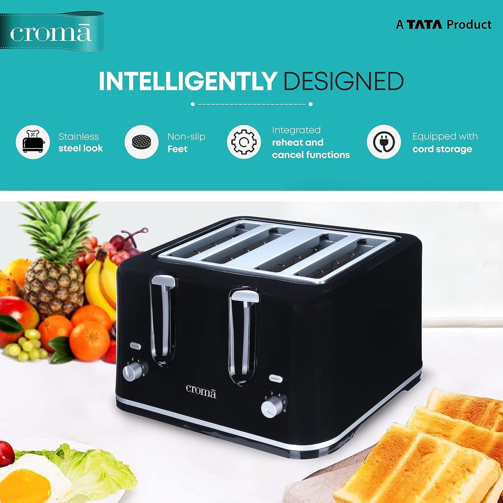 Buy Croma 1740W Slice Pop-Up Toaster with Removable Crumb Tray