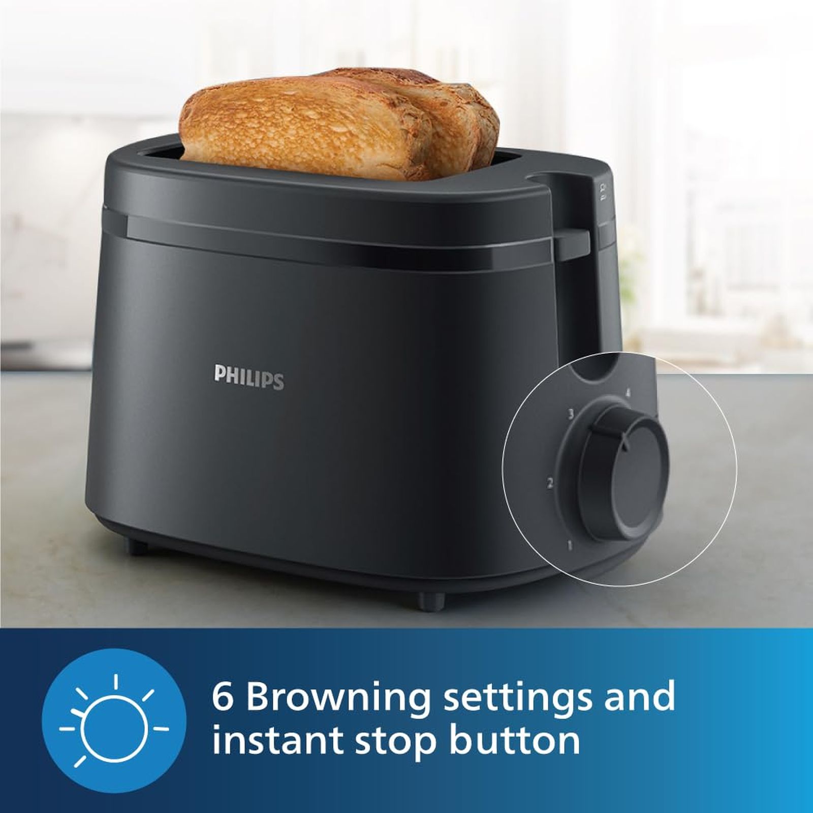 PHILIPS Essentials Collection 1000 Series 650W Slice Pop-Up Toaster with  Level Browning Controls (Charcoal Grey)