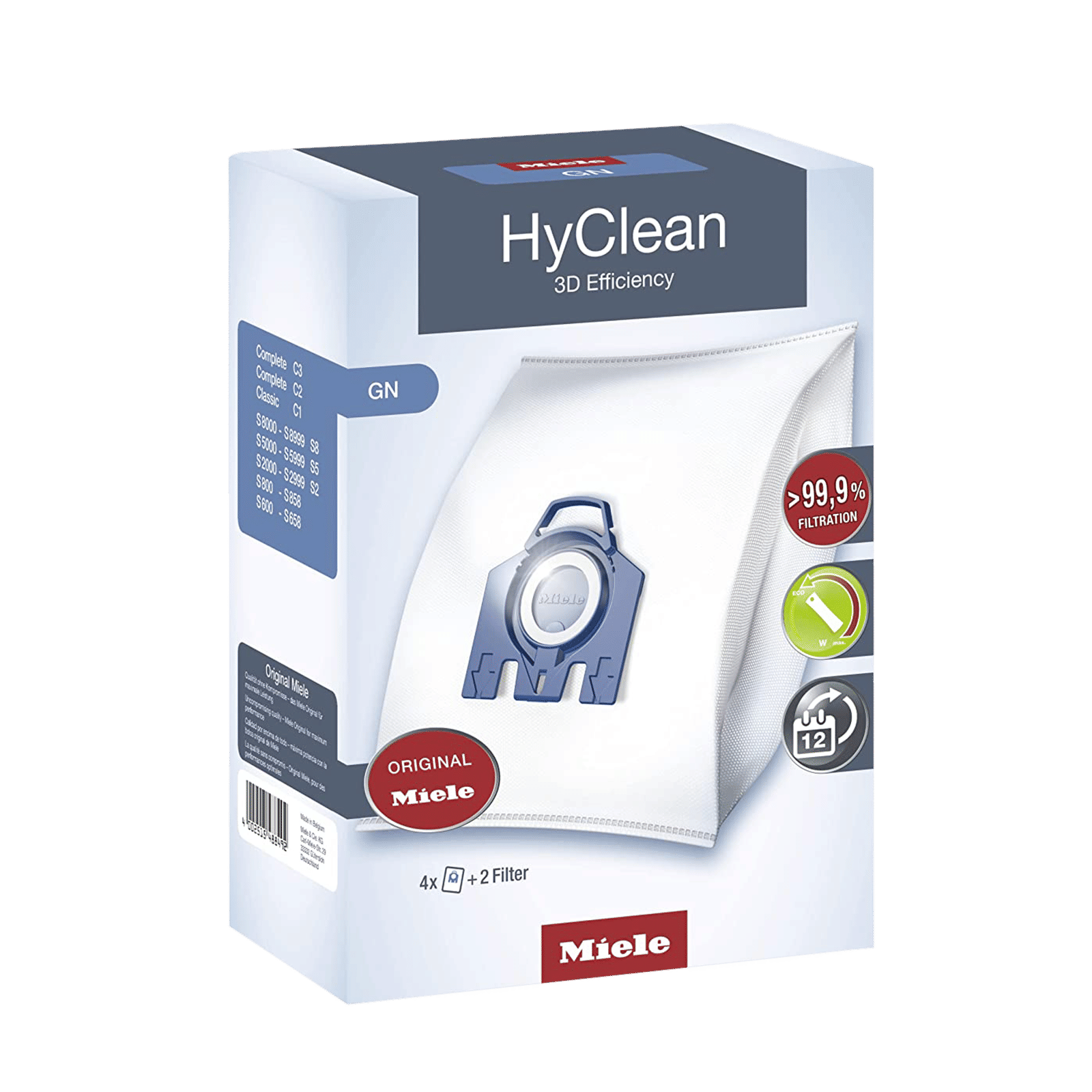 Miele GN HyClean Liters Dustbag for C1 C3 Vacuum Cleaner (Tear  Resistant, 41996572, White)