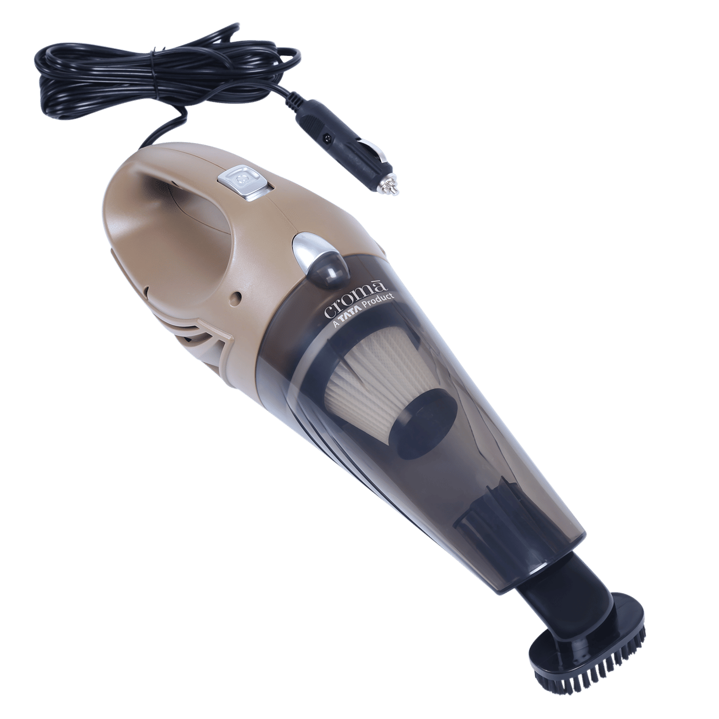 Croma 106W Car Vacuum Cleaner with Bagless Dust Tank (Strong Suction, Brown)