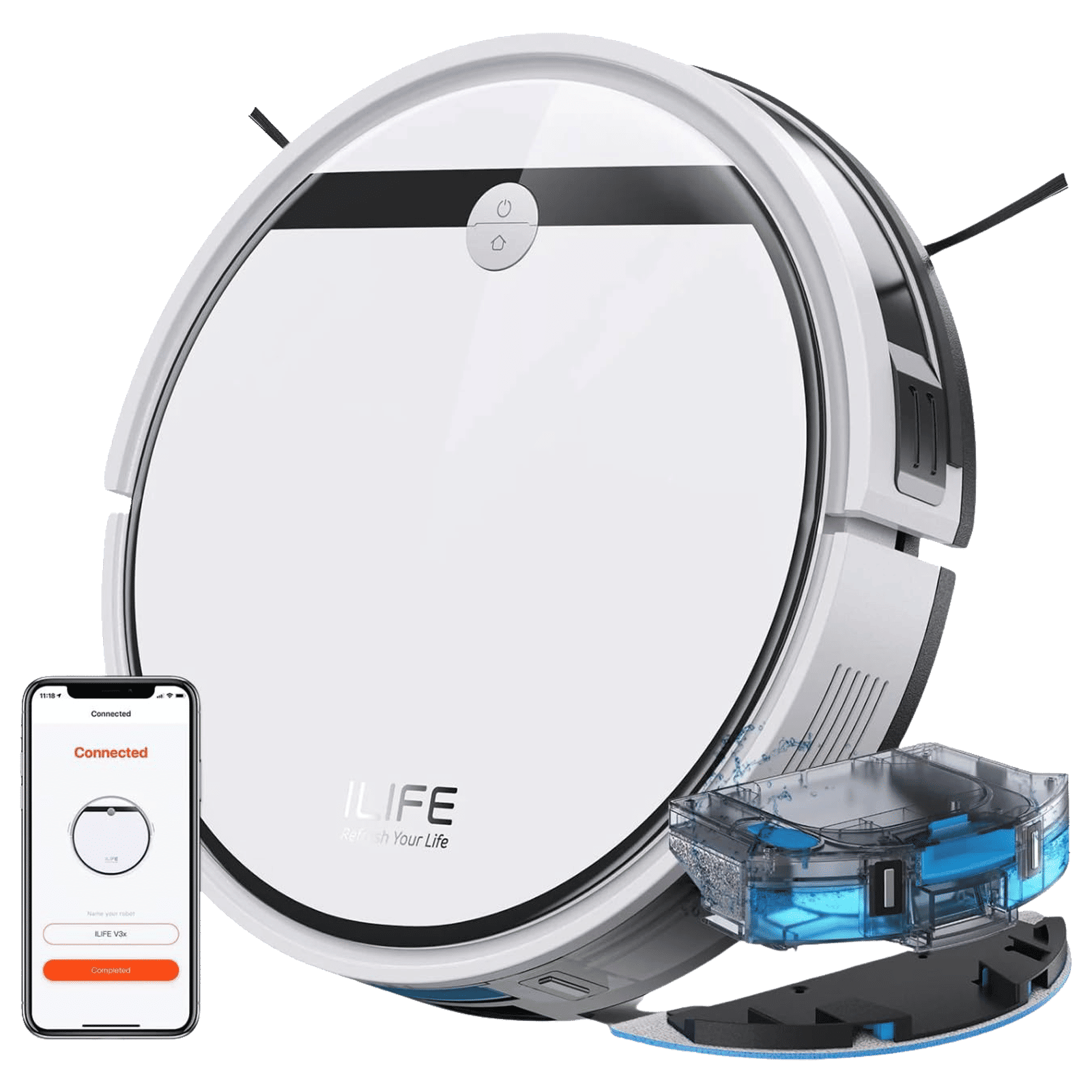 ILIFE V3x Robotic Vacuum Cleaner & Mop with Auto Carpet Boost (Suction Power Boost, White)