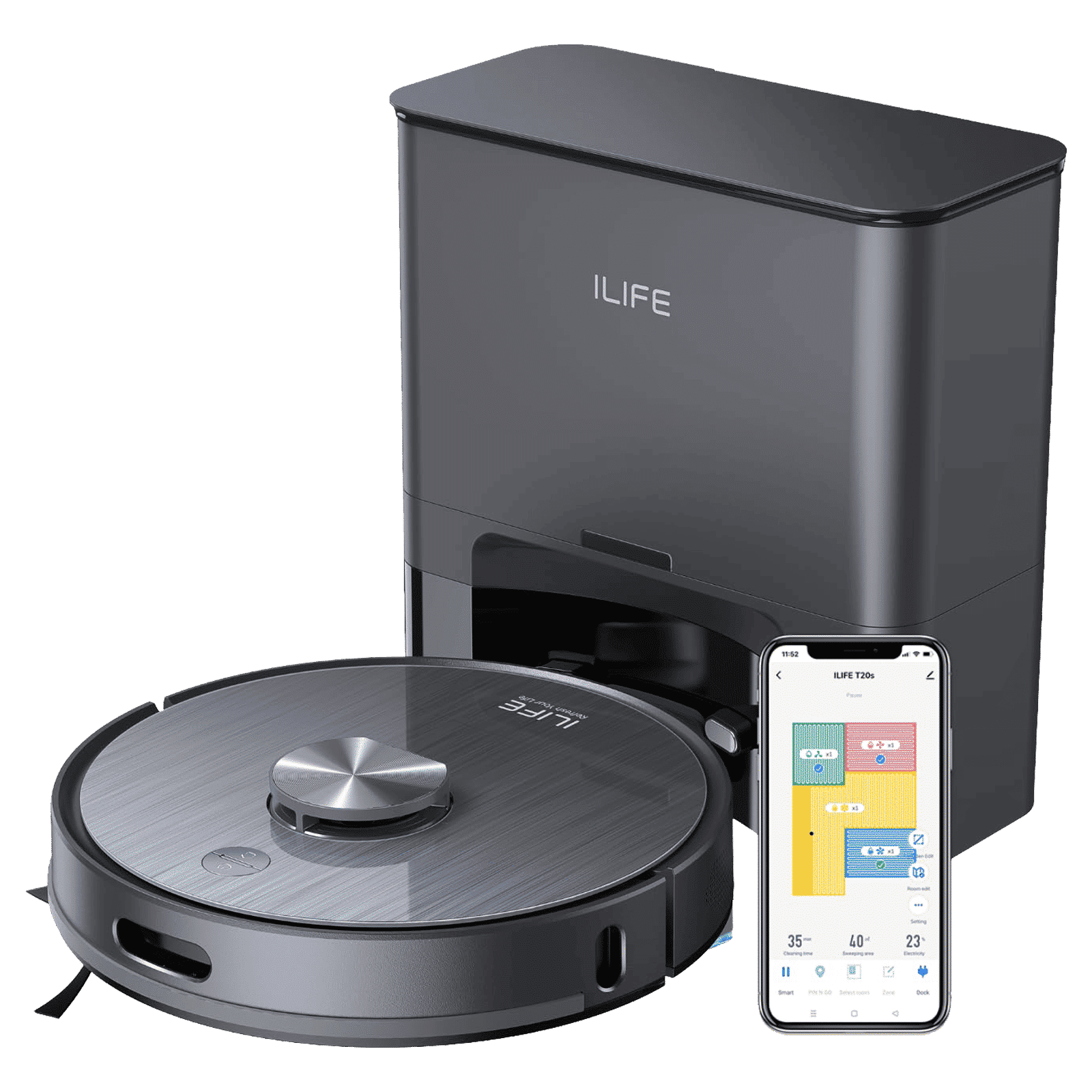 ILIFE T20s Robotic Vacuum Cleaner & Mop with Auto Recharging Station (5200 mAh Battery, Space Gray)