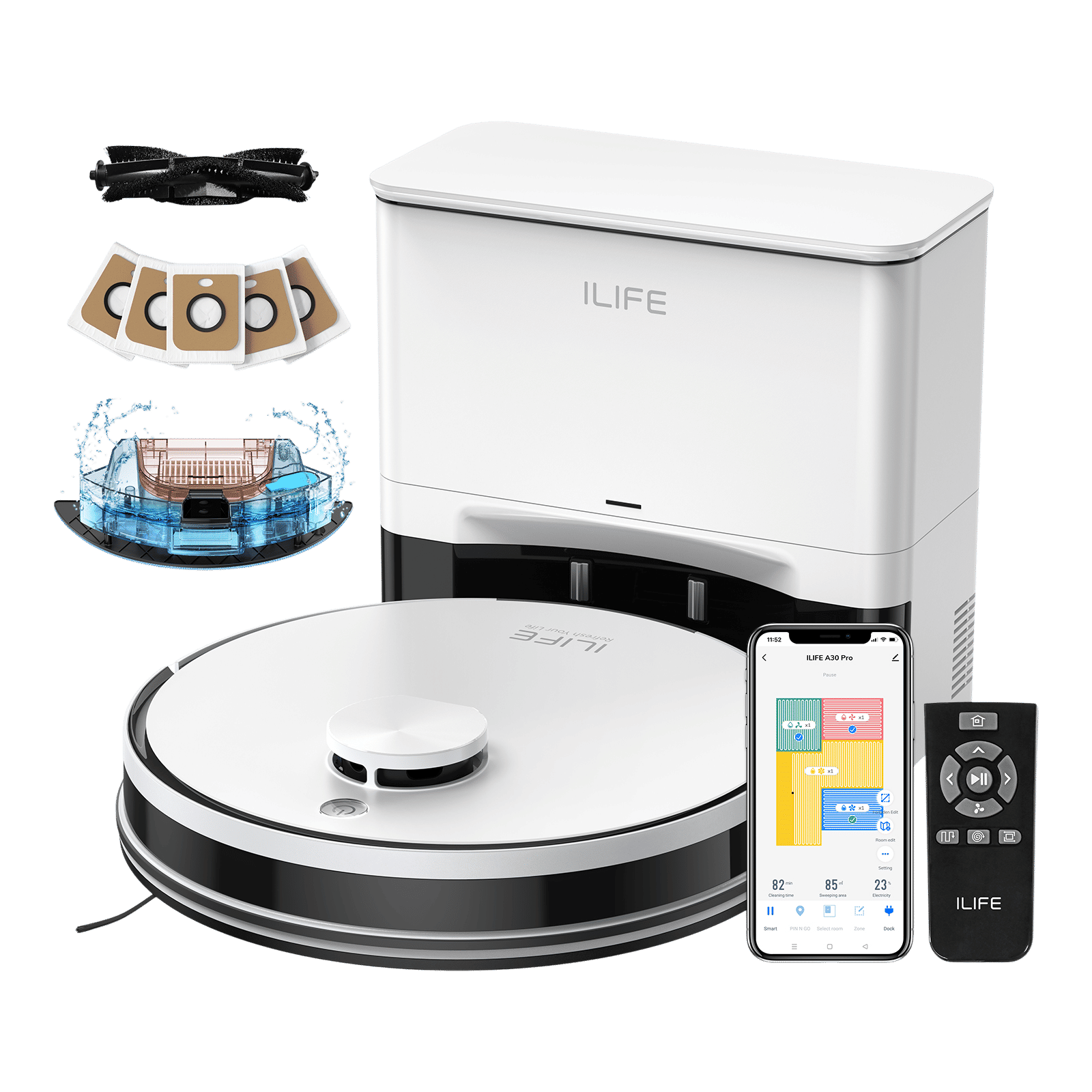 ILIFE A30 Pro Robotic Vacuum Cleaner & Mop with Self-Empty Station (Alexa & Google Assistant, White)