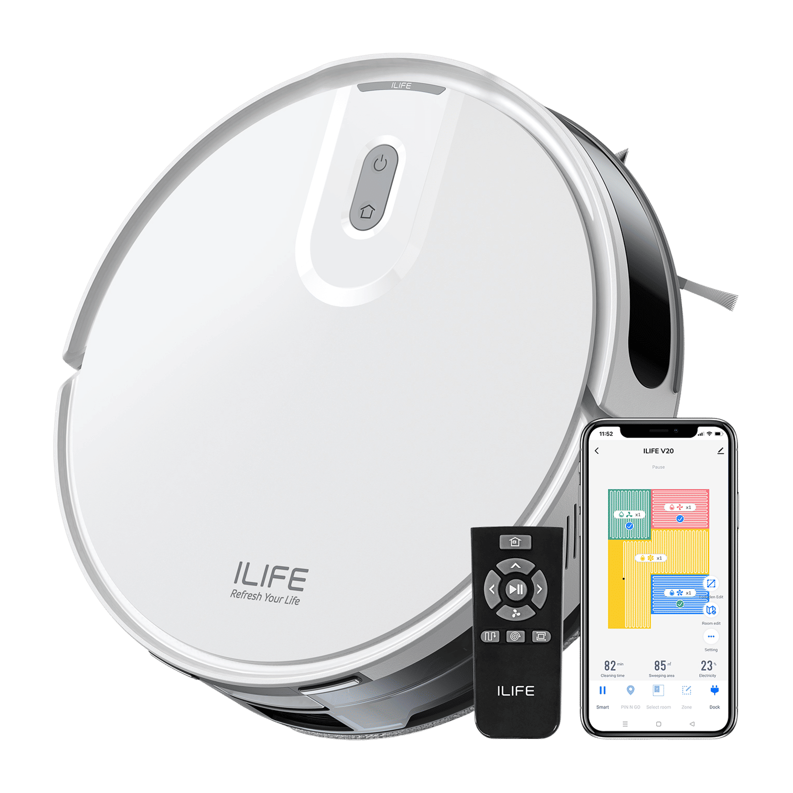 ILIFE V20 Robotic Vacuum Cleaner & Mop with Wi-Fi Connectivity (Alexa & Google Assistant, White)