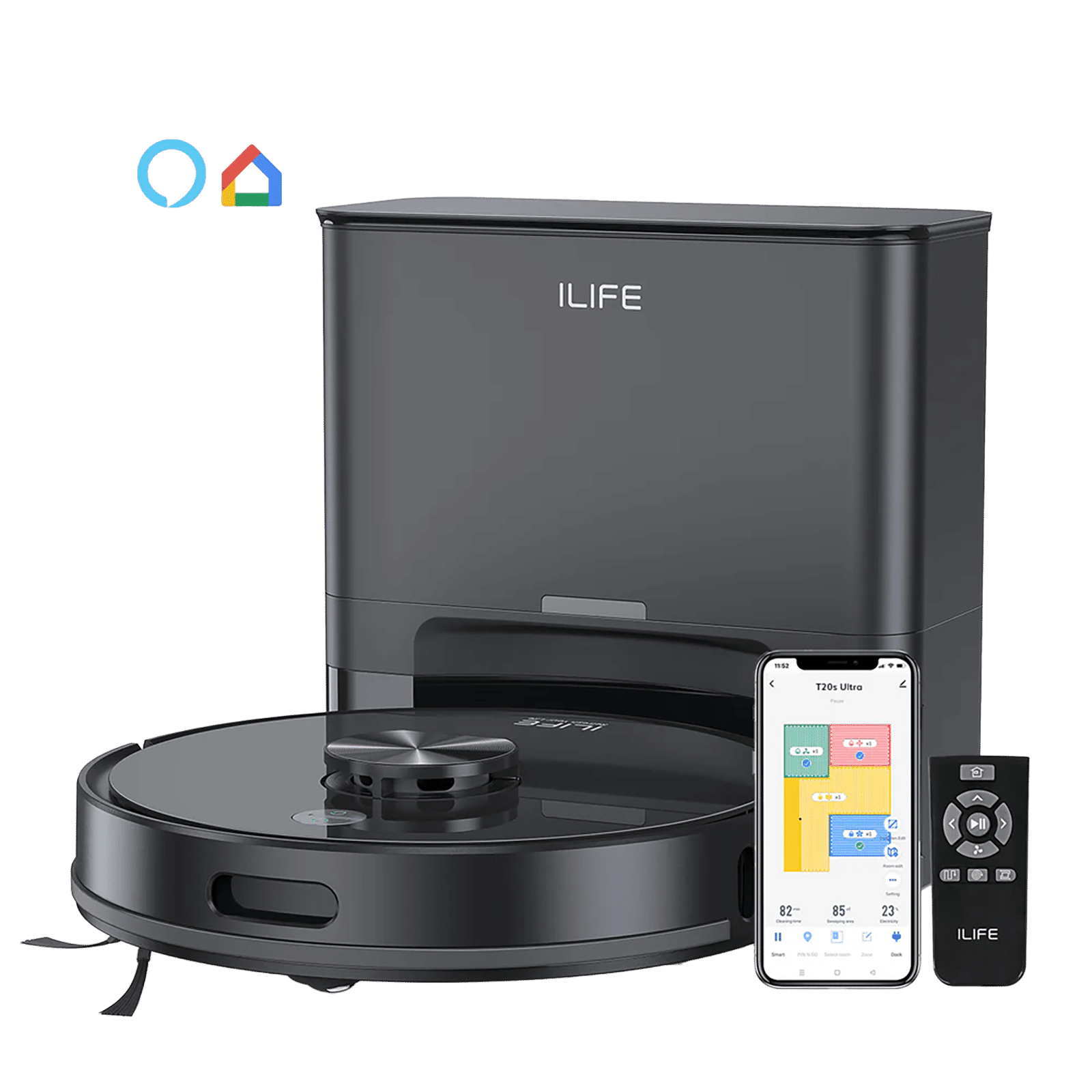 ILIFE T20s Ultra Robotic Vacuum Cleaner & Mop with Upgraded LiDAR Navigation Technology (Multi Floor Mapping, Black)