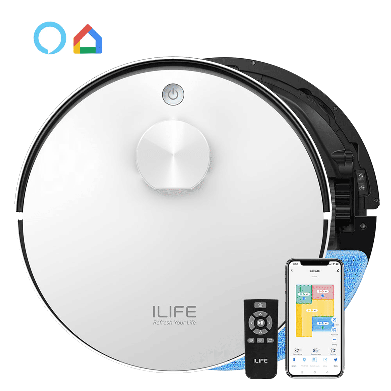 ILIFE A30 Robotic Vacuum Cleaner & Mop with Auto Dock Recharging (Multi-Floor Mapping, White)