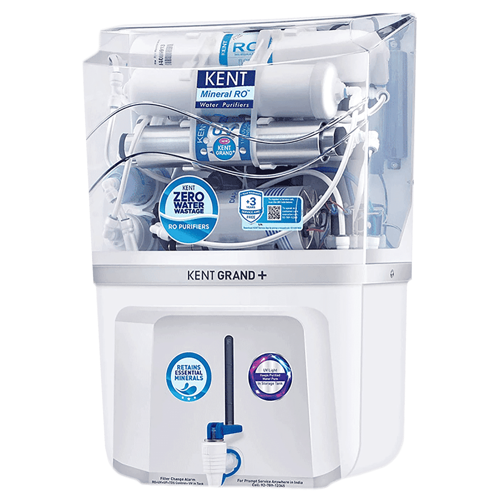 KENT Grand Plus 9L RO + UV + UF +UV-in-tank + TDS Water Purifier with Zero Water Wastage (White)