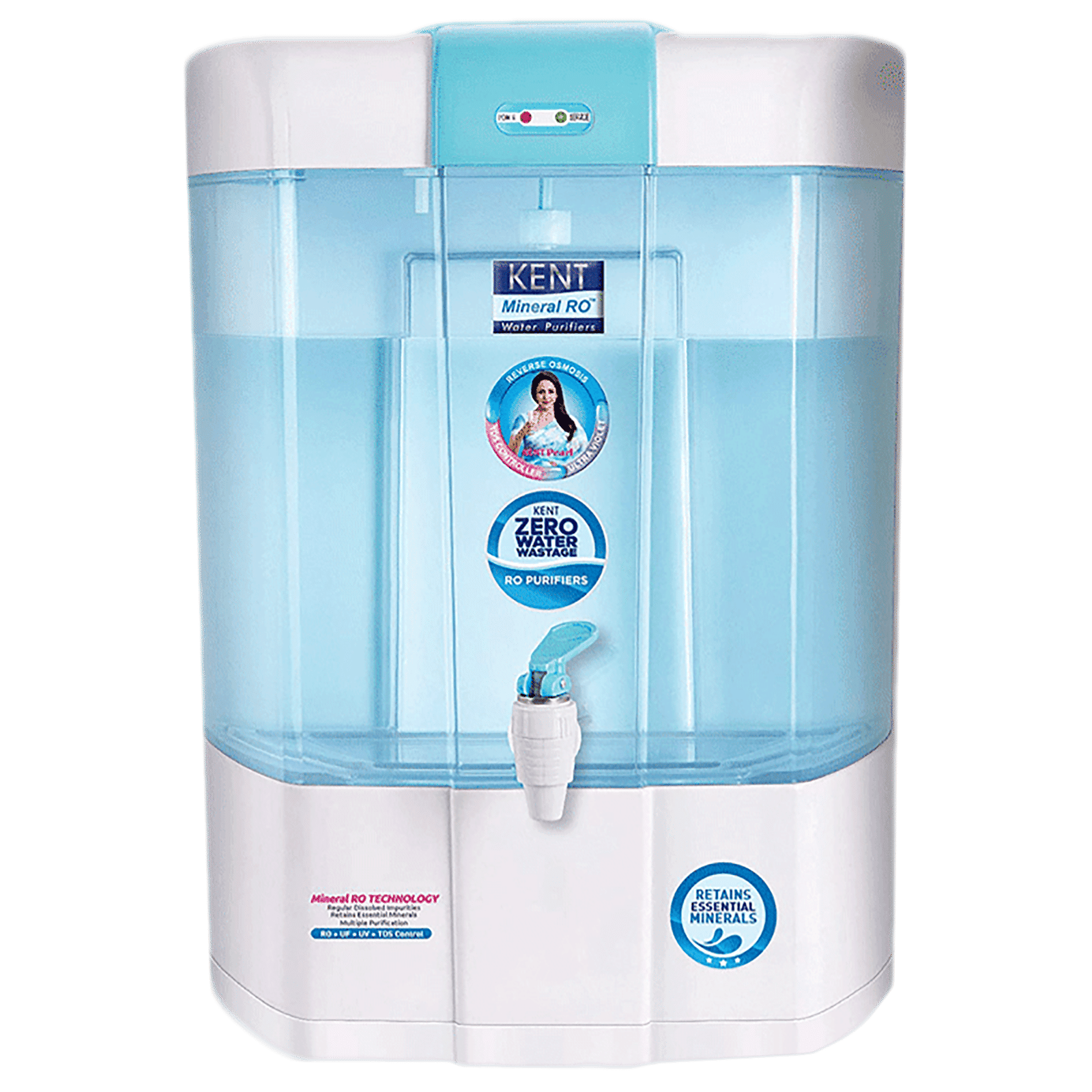 KENT Pearl 8L RO + UV + UF + UV-in-tank + TDS Water Purifier with Detachable Storage Tank and Zero Water Wastage (White)