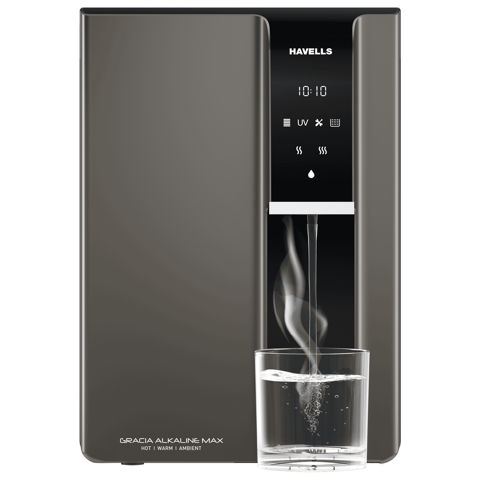 HAVELLS Gracia Alkaline Max 6.8L RO + UV Hot & Ambient Water Purifier with Triple Protection Technology (Dark Grey)