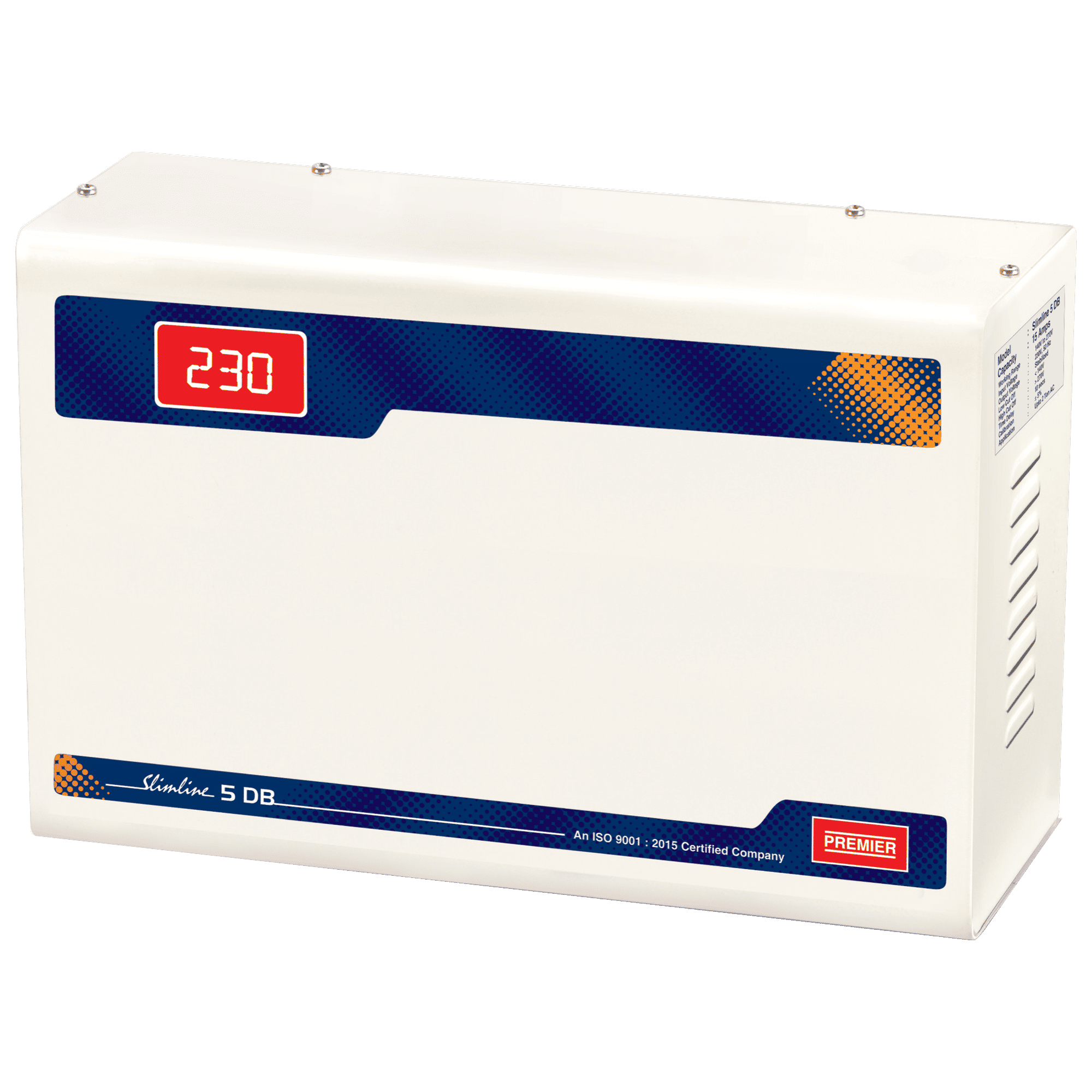 Premier Slimline Double Boost 15 Amps Voltage Stabilizer For 2T Air Conditioner (145 - 270 V, Digital Display, 5KVA, White)