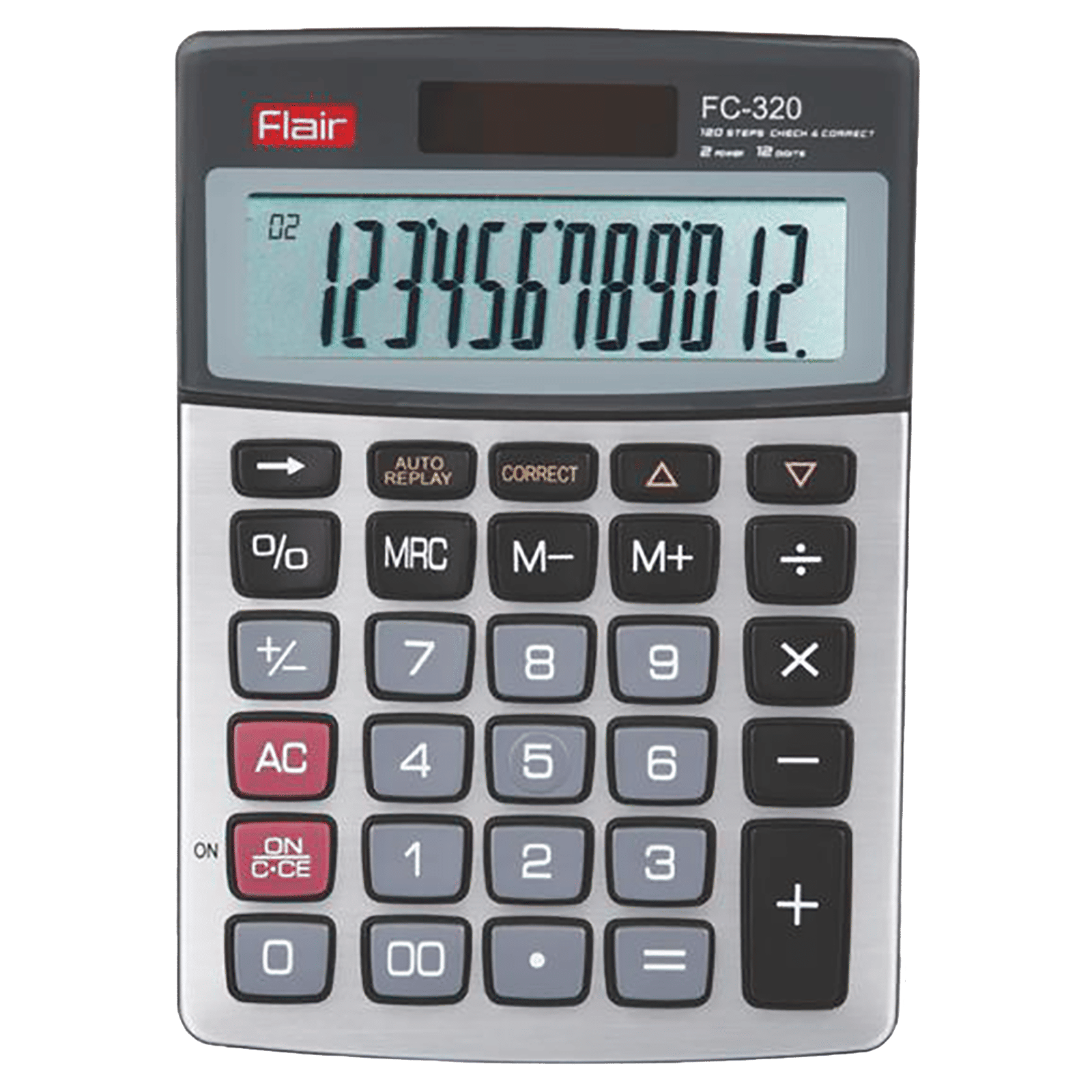 Flair Desktop Basic Calculator (120 Step Check and Correct, FC 320, Silver)