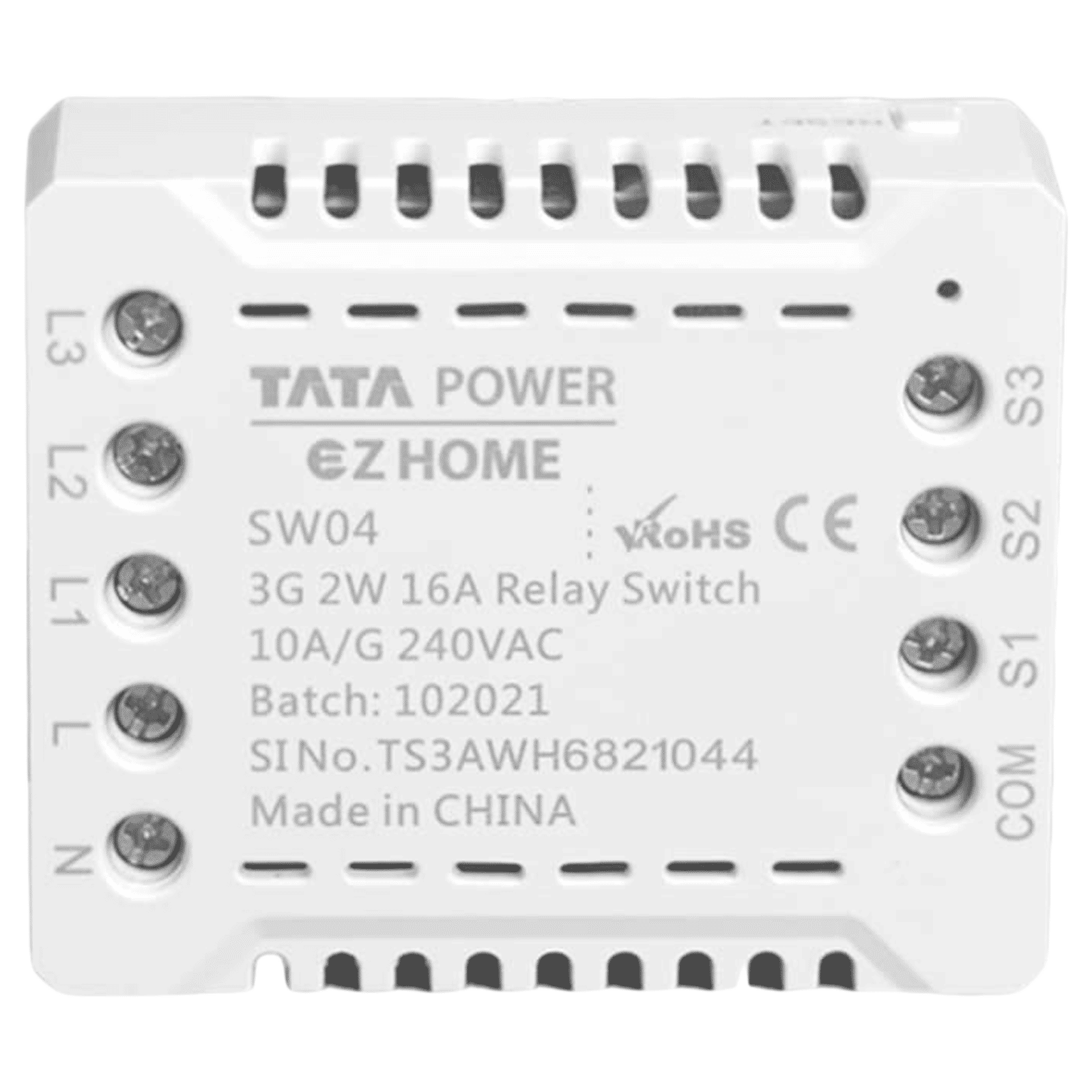TATA POWER EZ HOME 16 Amps Relay Switch (3 Gang 2-Way, Google and Alexa Voice Assisted, SW04, White)