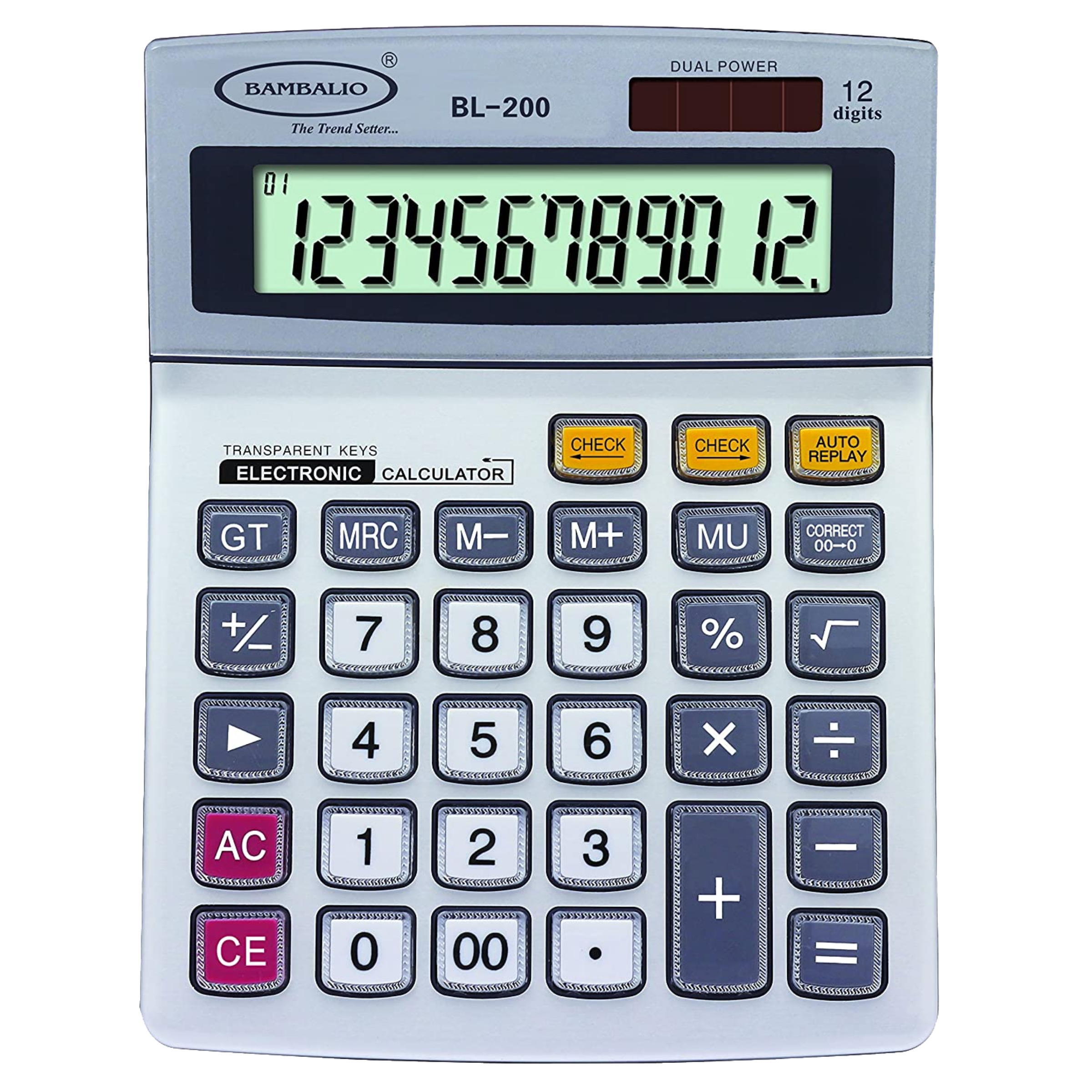 BAMBALIO Basic Calculator (12 Digits-Large Display, BL-200, Silver)