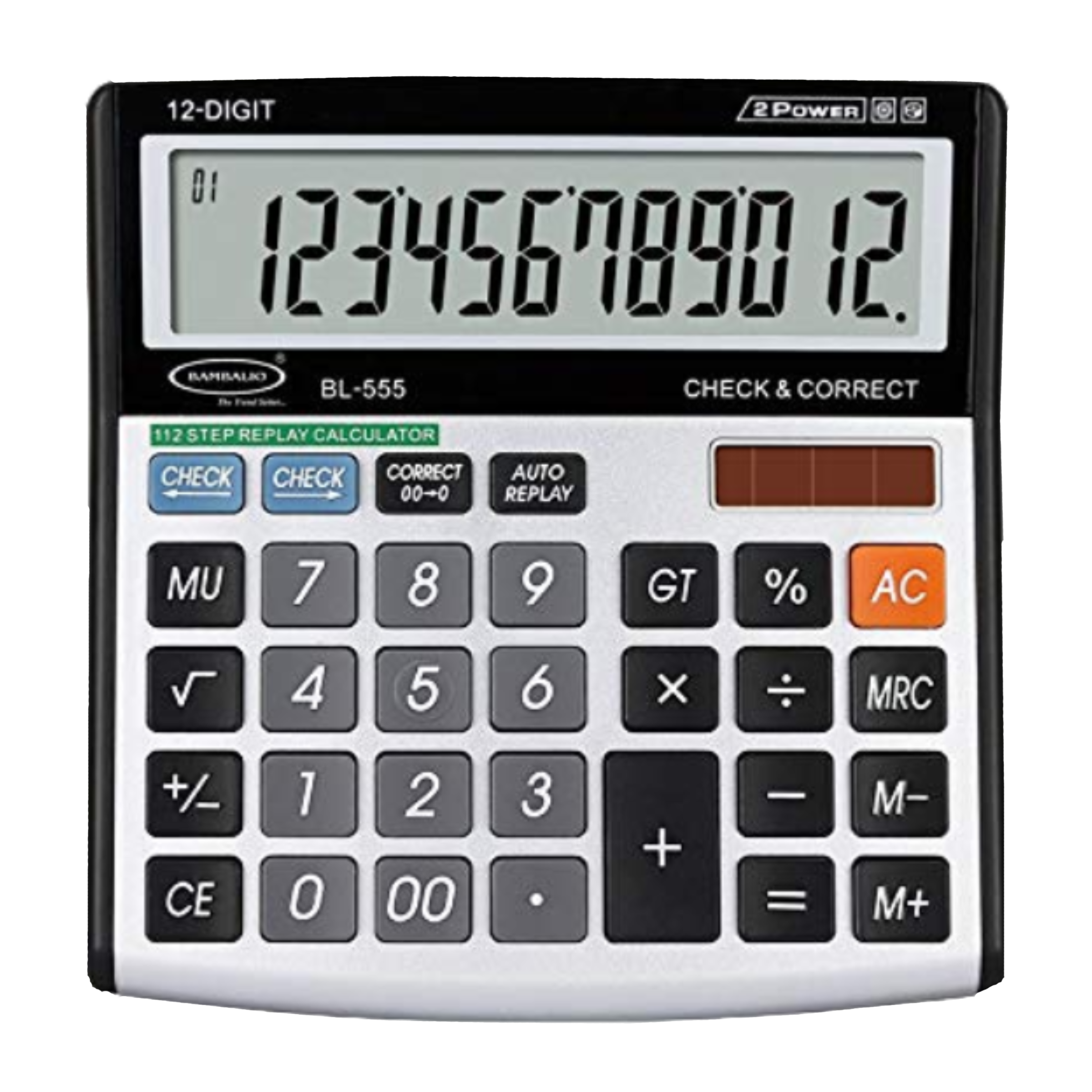 BAMBALIO Basic Calculator (12 Digits-Large Display, BL-555, Metallic)