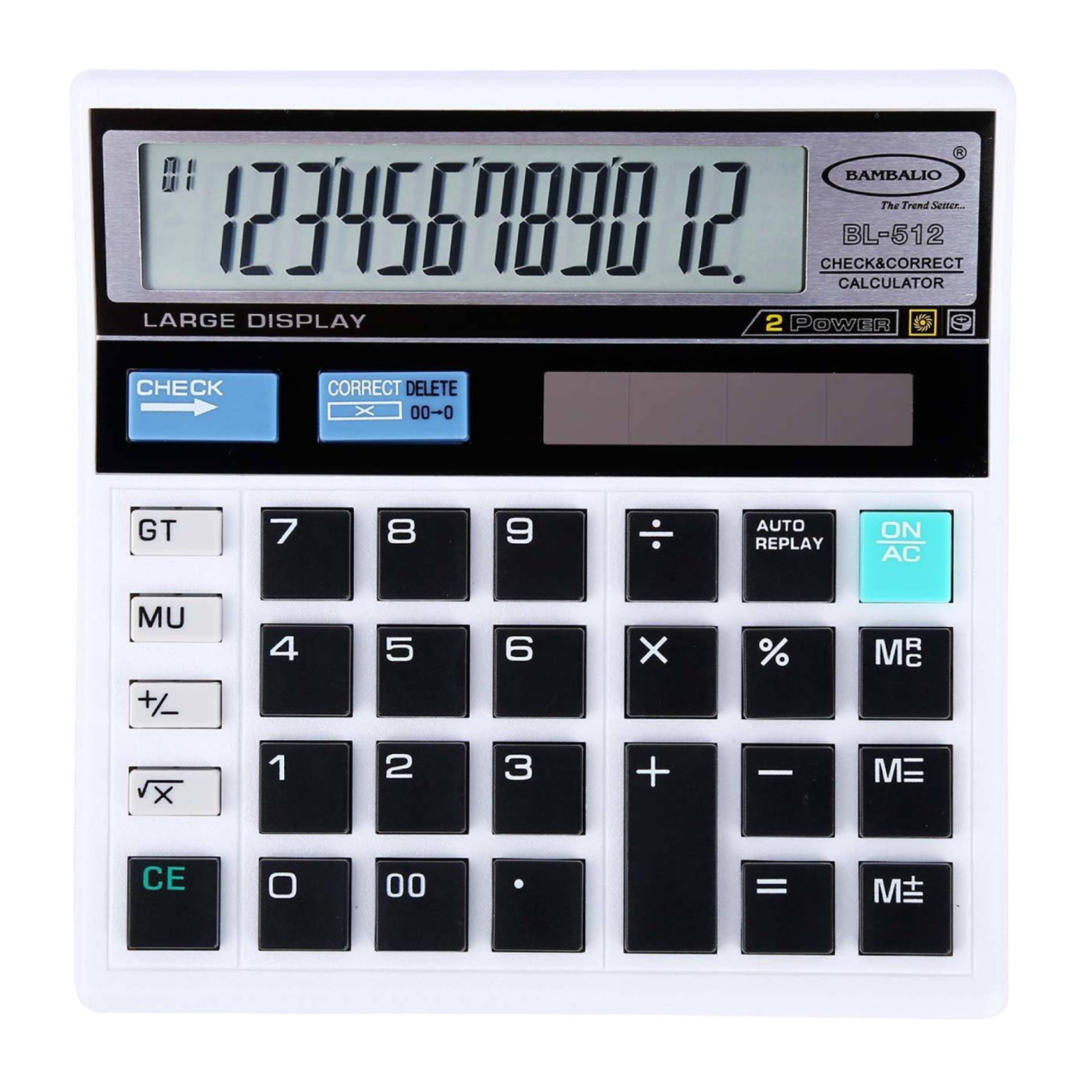 BAMBALIO Basic Calculator (12 Digits-Large Display, BL-512 W, White)