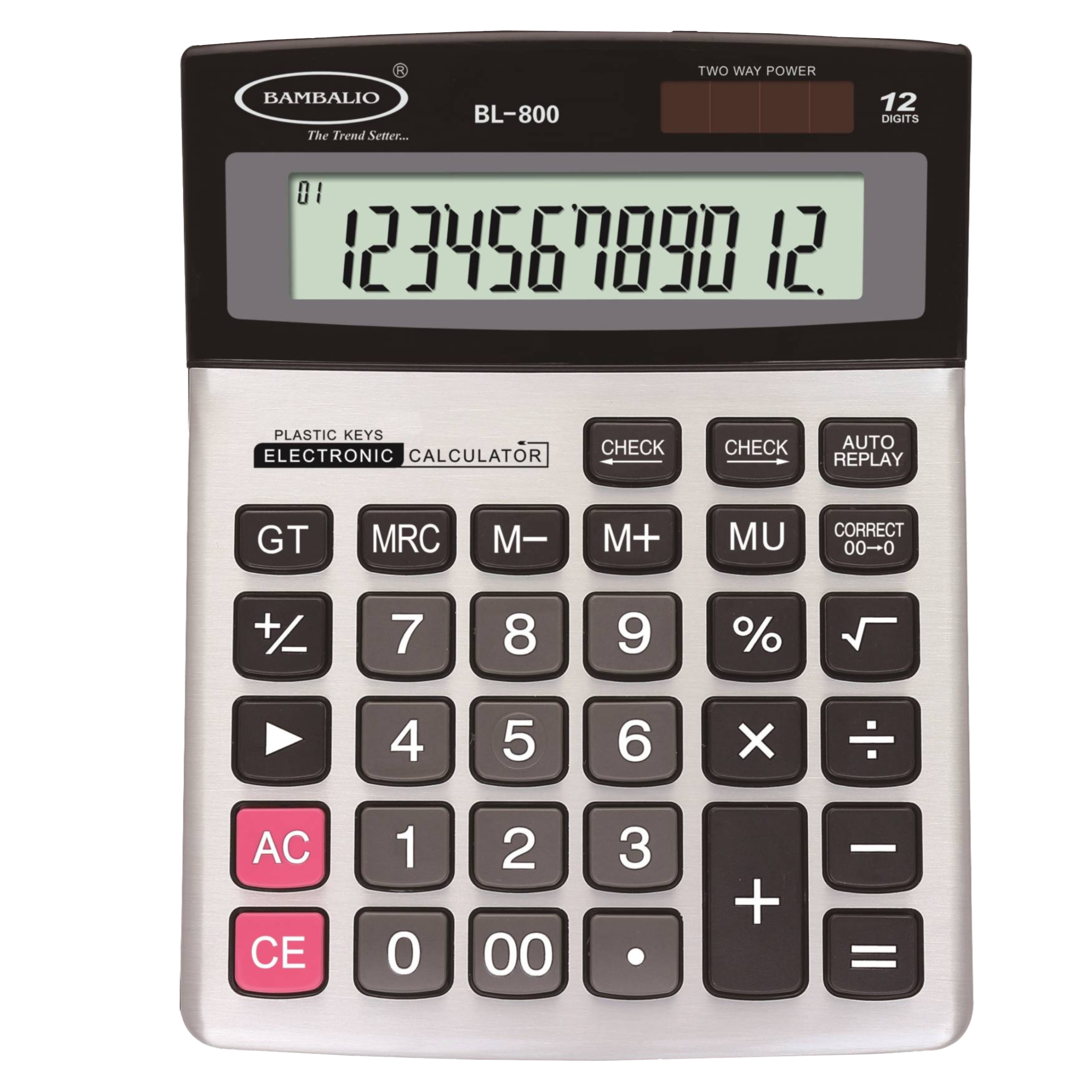 BAMBALIO Basic Calculator (12 Digits-Large Display, BL-800, Silver)