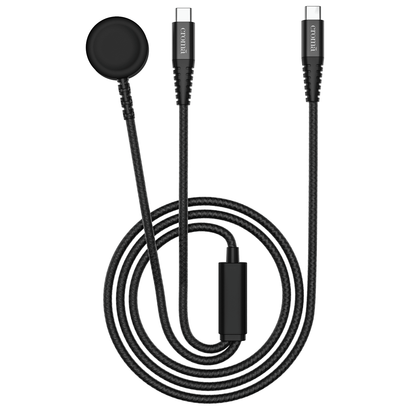 Croma Type C to Type C & Wireless Charging Pad 3.9 Feet (1.2M) 2-in-1 Cable (For Apple Watch, Black)