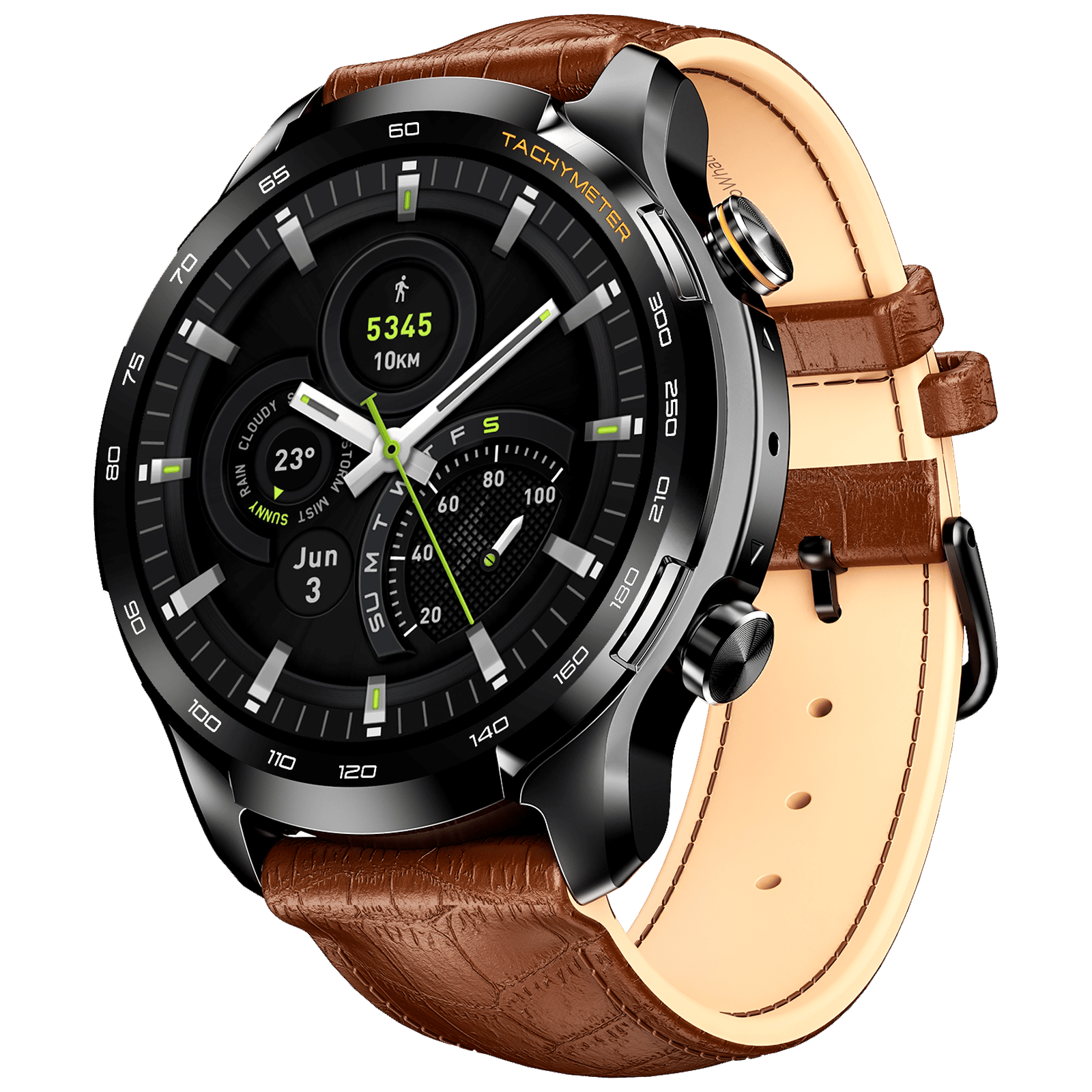 boAt Lunar Pro LTE Bluetooth+LTE SIM Android OS Wristphone (35.3mm AMOLED Display, In-built GPS, Brown Strap)