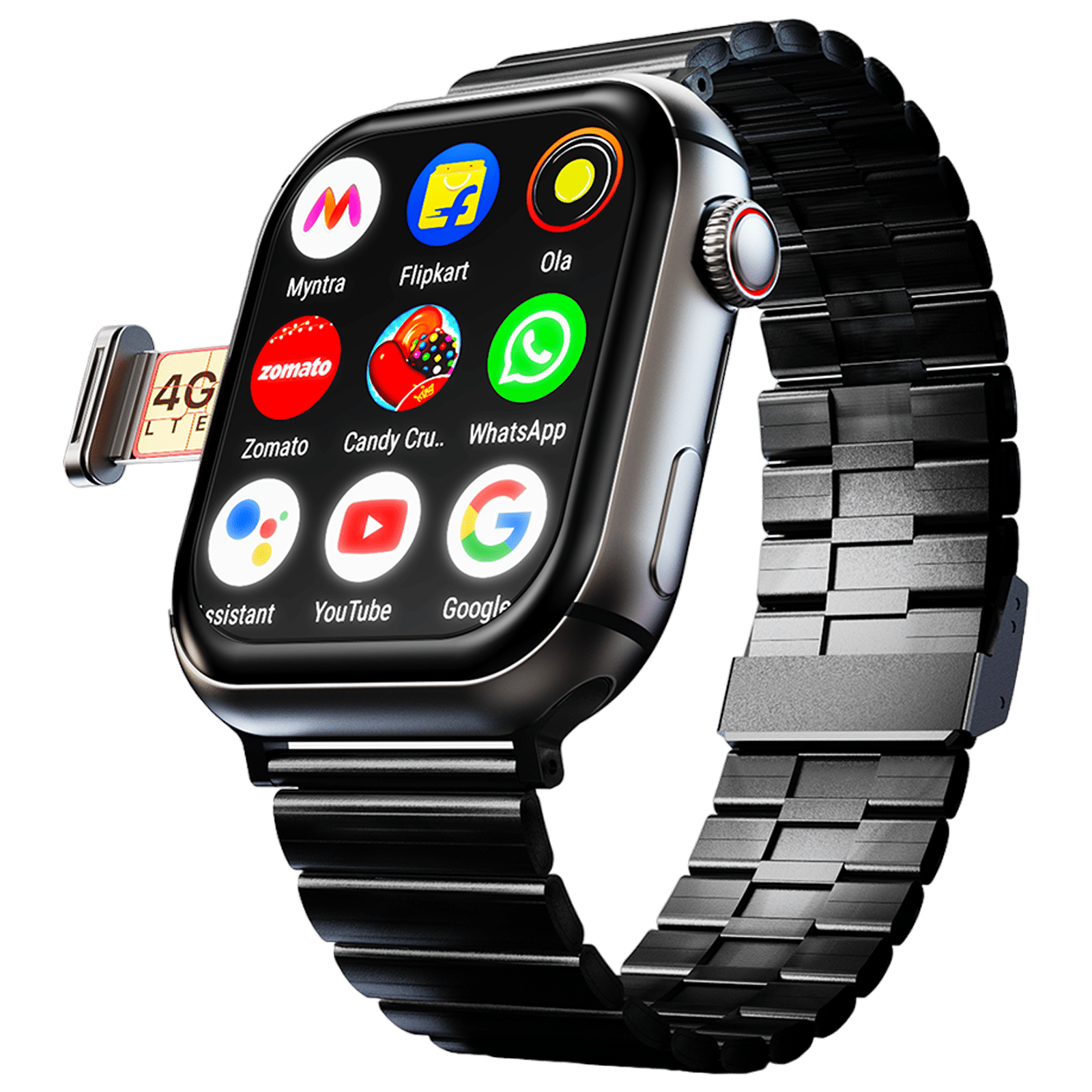 FIRE-BOLTT Dream GPS+Wi-Fi+4G SIM+Bluetooth Android OS Wristphone (51.3mm HD Display, Cortex A7MP CPU, Google Play Store, Midnight Steel Strap)