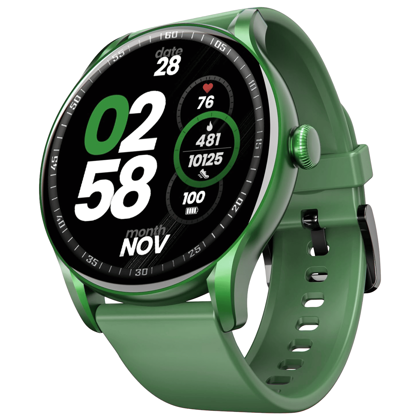 boAt Lunar Connect Ace Smartwatch with Bluetooth Calling (36.3mm AMOLED Display, IP68 Water Resistant, Pine Green Strap)