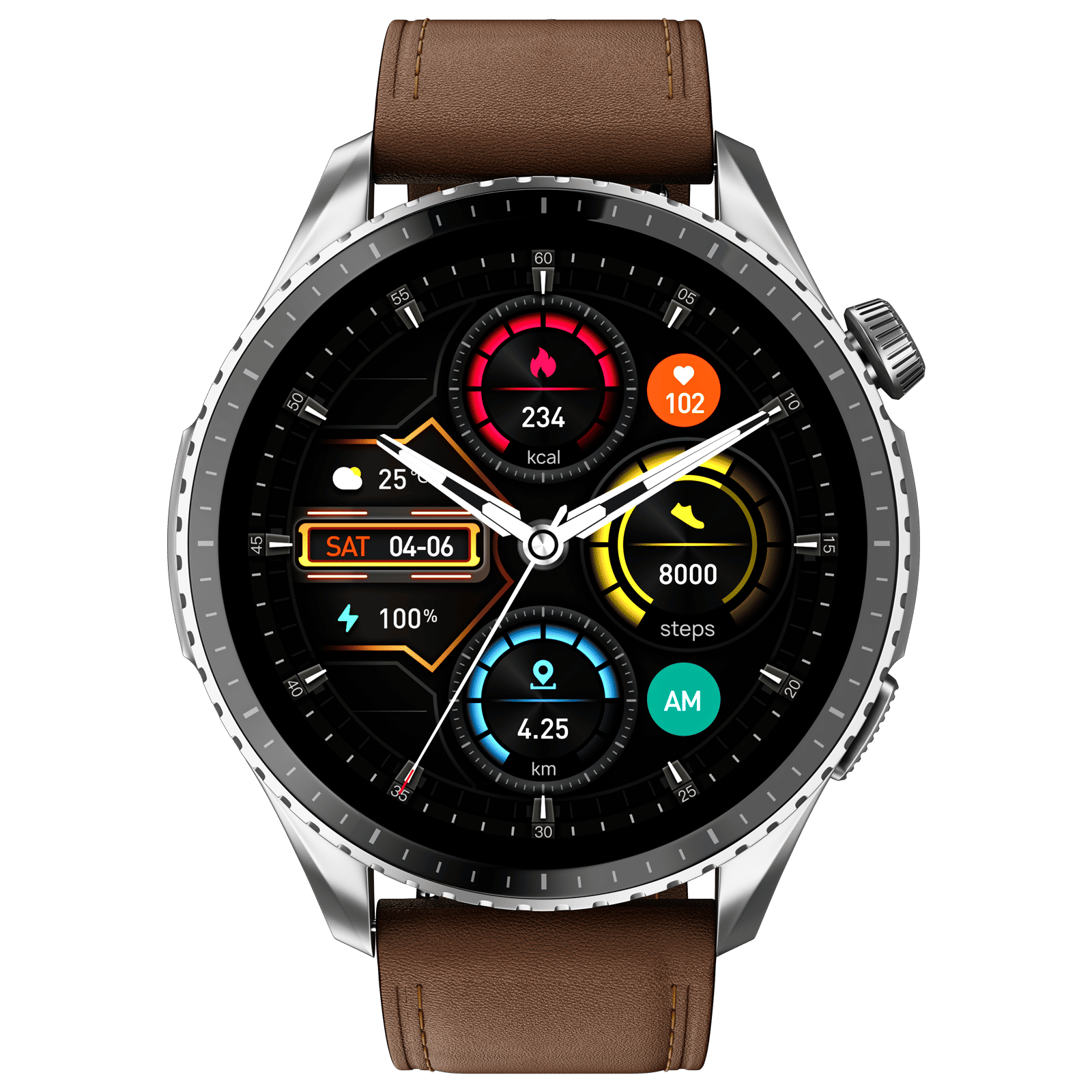 noise Origin Smartwatch with Activity Tracker (37.08mm AMOLED Display, 3ATM Water Resistant, Classic Brown Strap)