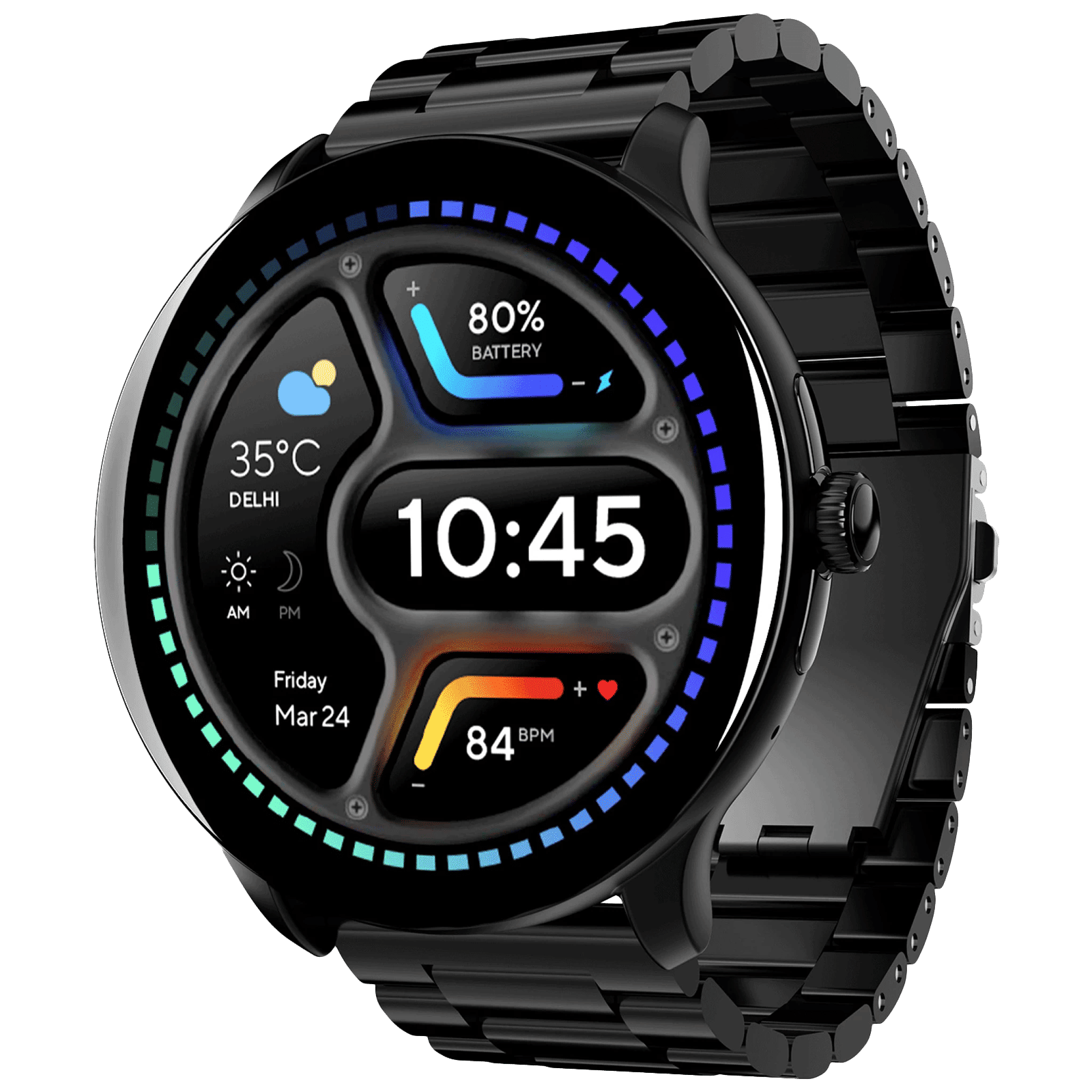 boAt Lunar Connect Pro Smartwatch with Bluetooth Calling (35.30mm AMOLED Display, IP68 Water Resistant, Metallic Black Strap)