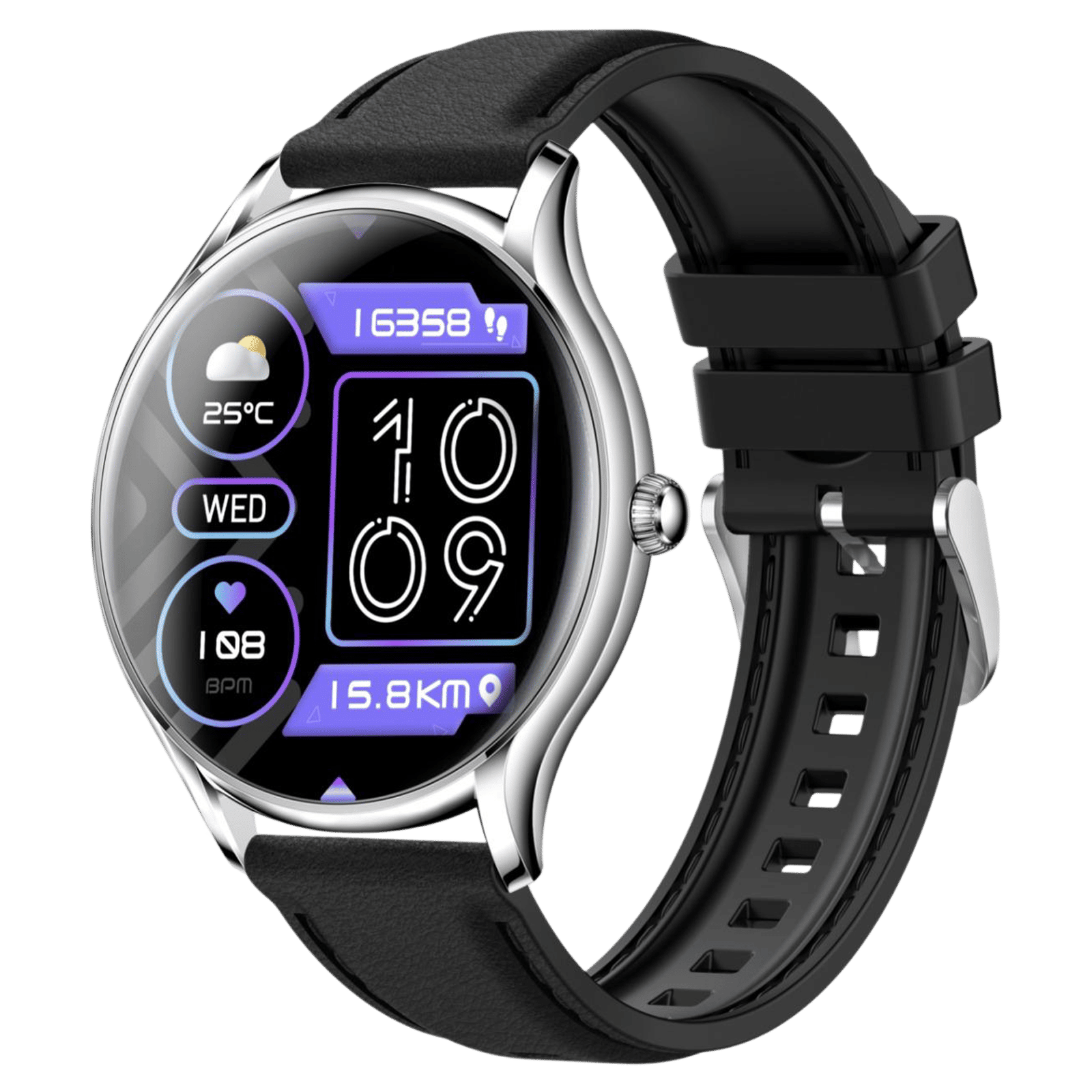 Croma Stride M1 Smartwatch with Bluetooth Calling (36.32mm AMOLED Display, IP67 Water Resistant, Black & Silver Strap)