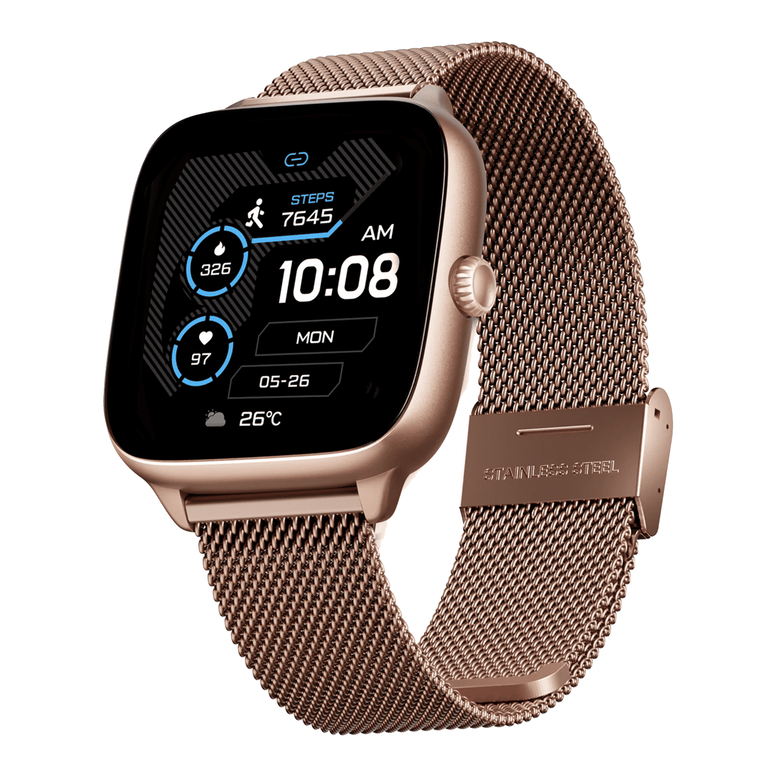 boAt Storm Verge Smartwatch with Bluetooth Calling (43.7mm Ultra HD Display, IP68 Dust, Sweat & Splash Resistance, Rose Gold Strap)