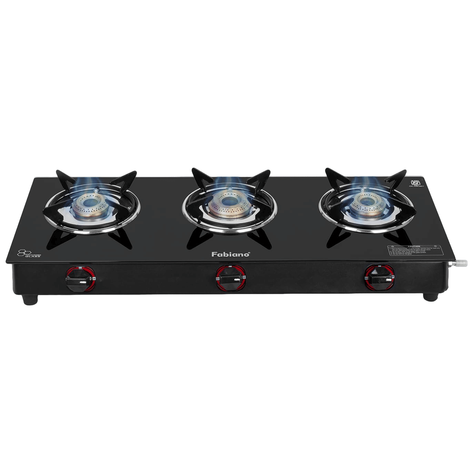 Fabiano FAB3BRNSMART Toughened Glass Top 3 Burner Manual Gas Stove (Pan Support Attachment, Black)