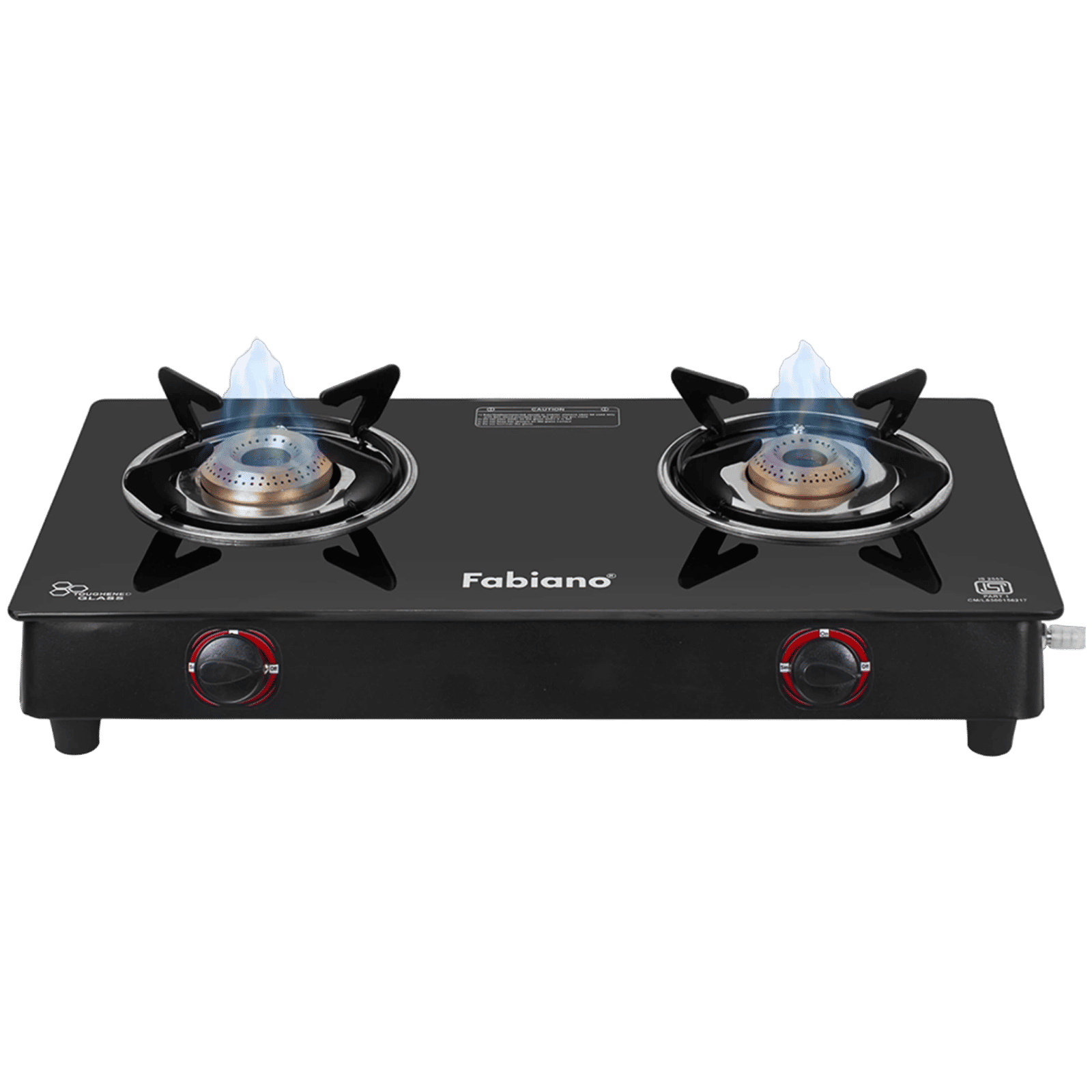 Fabiano Toughened Glass Top 2 Burner Manual Gas Stove (ISI Certified, Black)